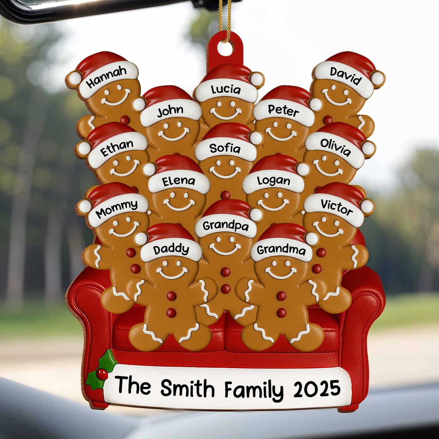Family Gingerbread Ornament With Santa Hats