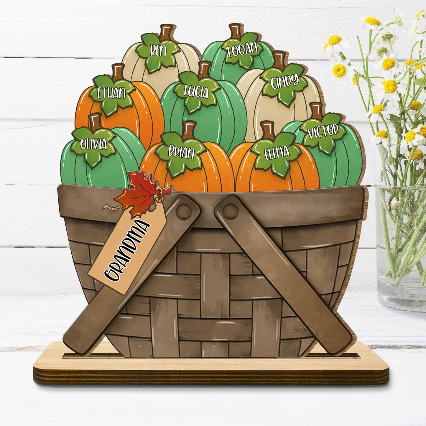 Customizable Wood Plaque With Pumpkins For Thanksgiving
