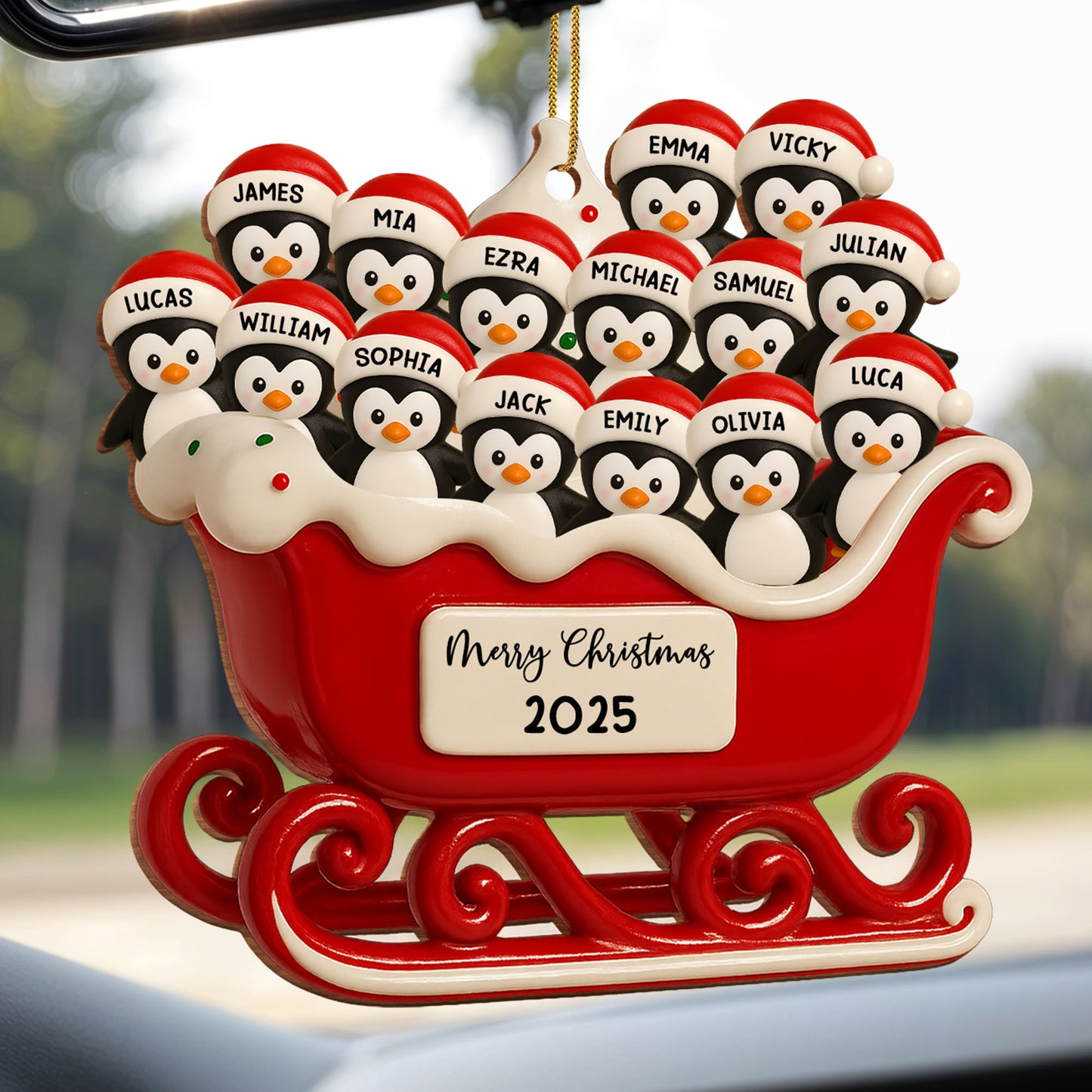 Merry Christmas Penguins In Santa Sleigh
