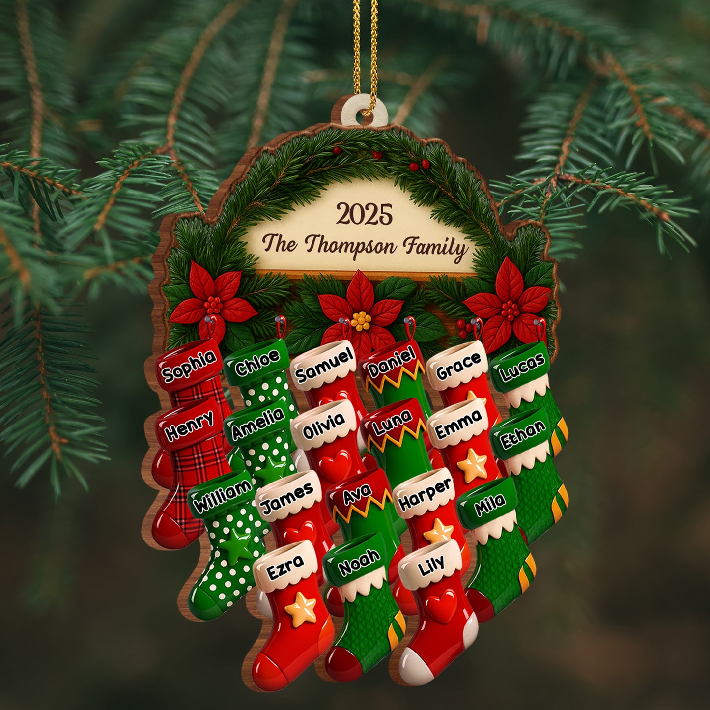 Custom Family Christmas Ornament With Stockings