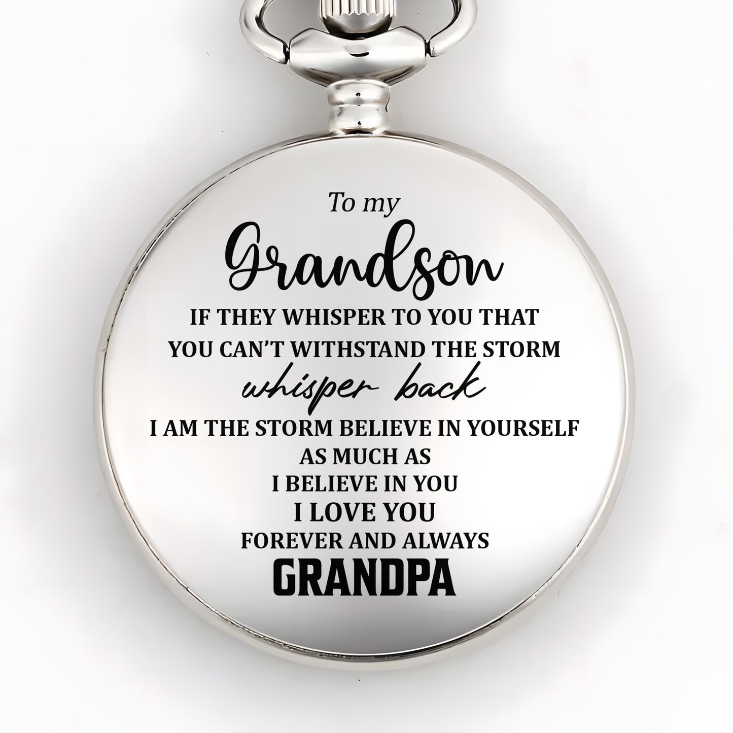 Whisper Back 'I Am The Storm' Inspirational Message - Personalized Silver Plated Pocket Watch - FAM600_SWATCH