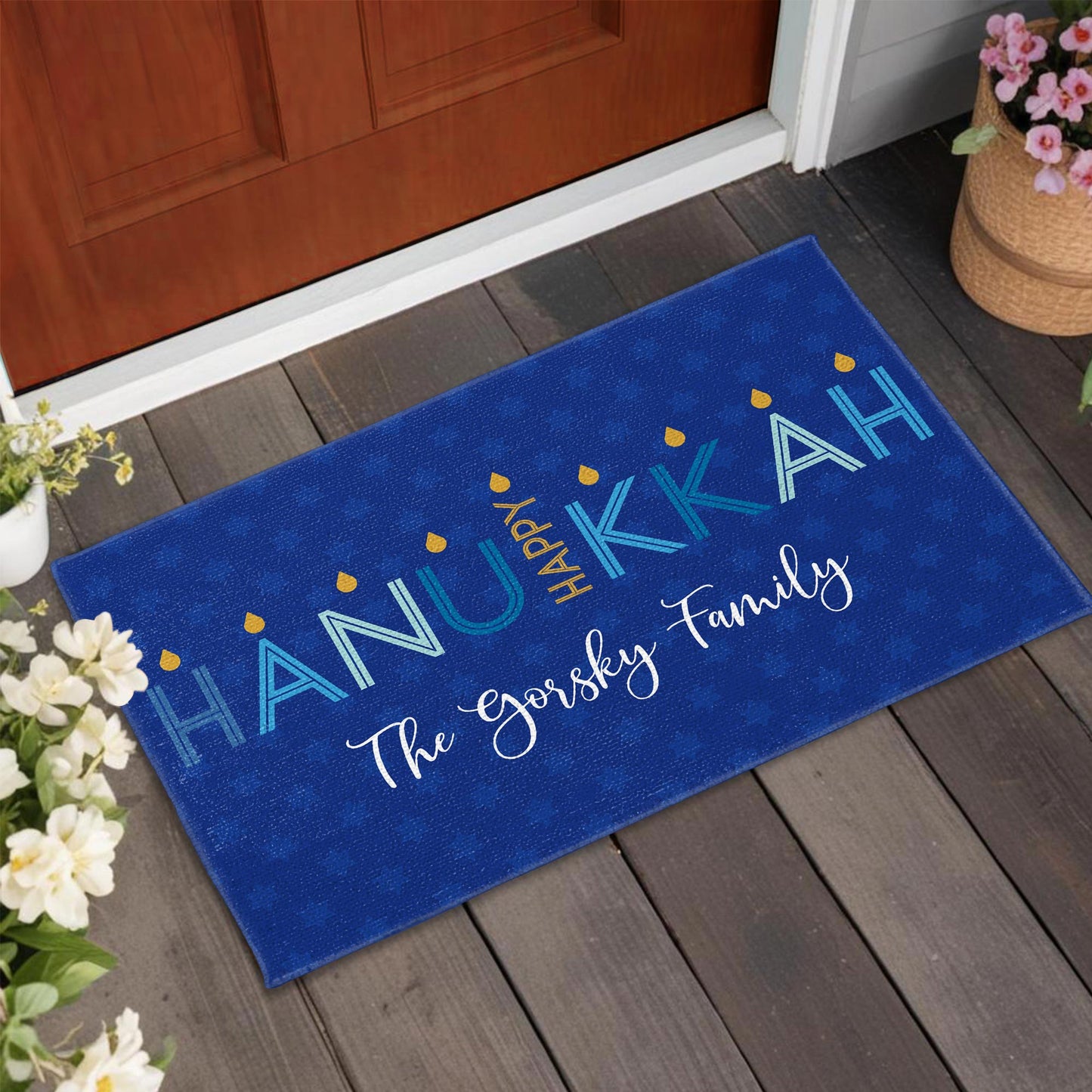 Happy Hanukkah Custom Doormat With Candles