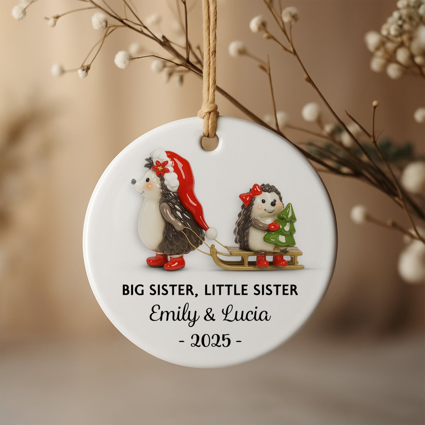 Big Sister Little Sister With Christmas Hedgehogs