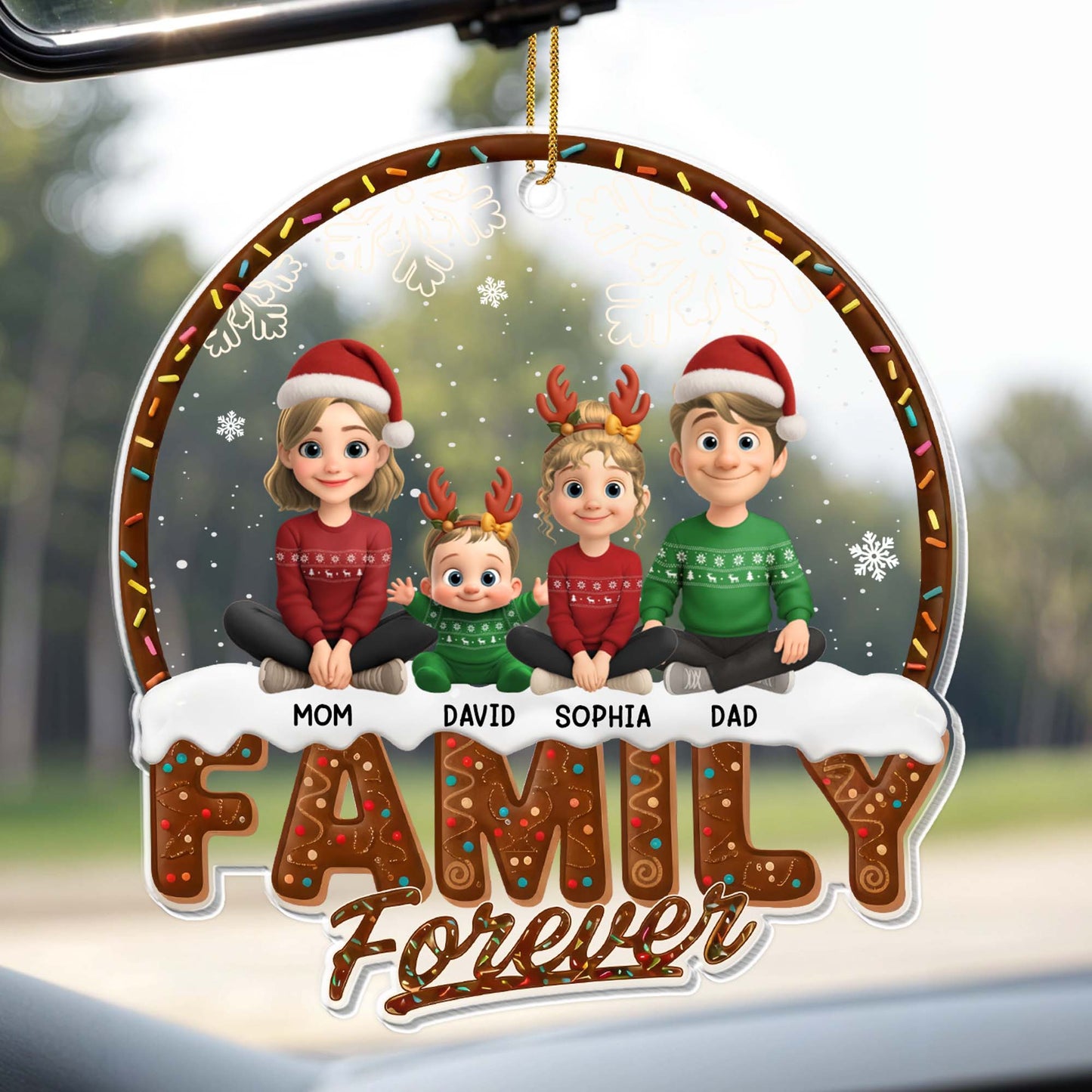Family Forever With Christmas Outfits And Snowflakes