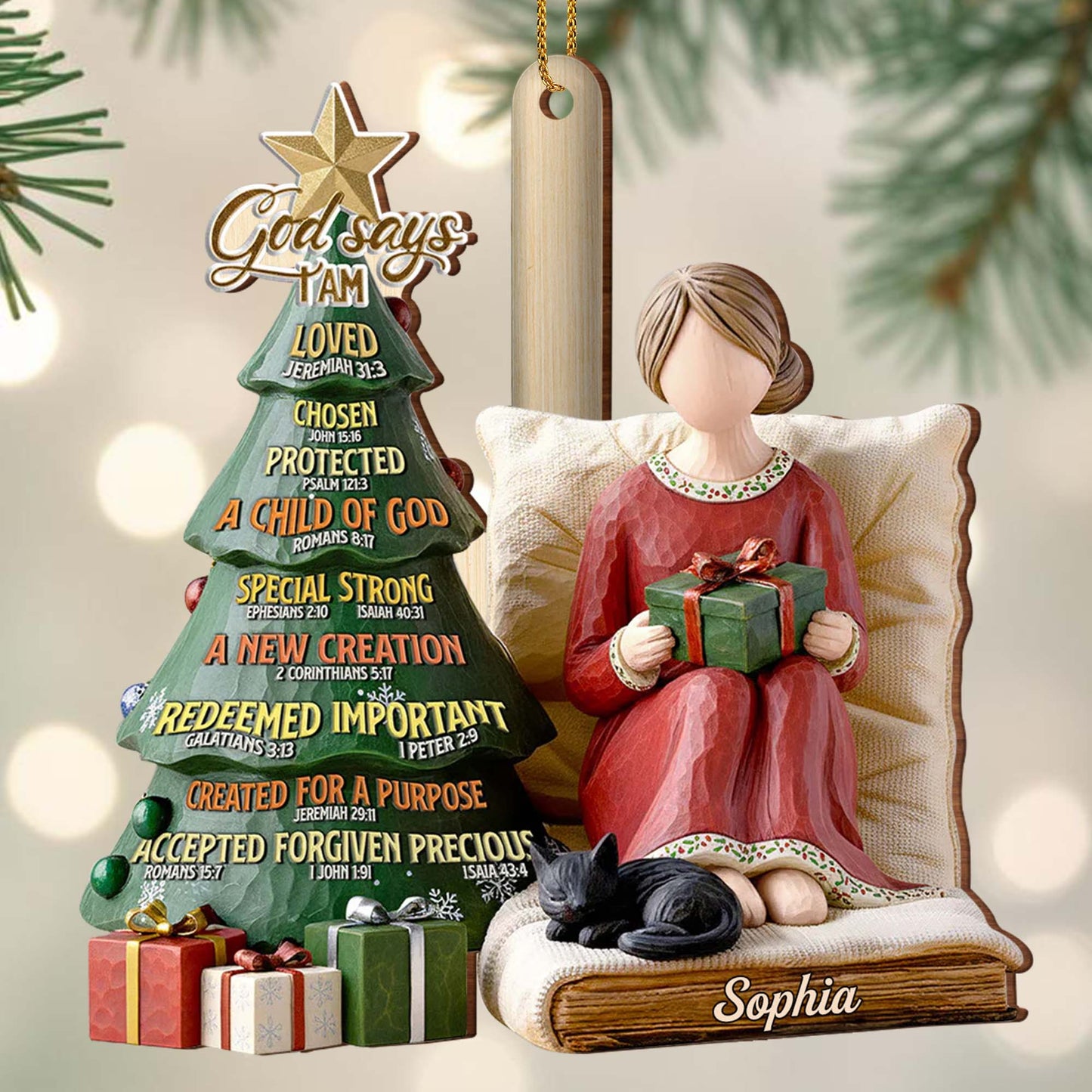 God Says I Am Loved, Woman With Christmas Tree And Gifts
