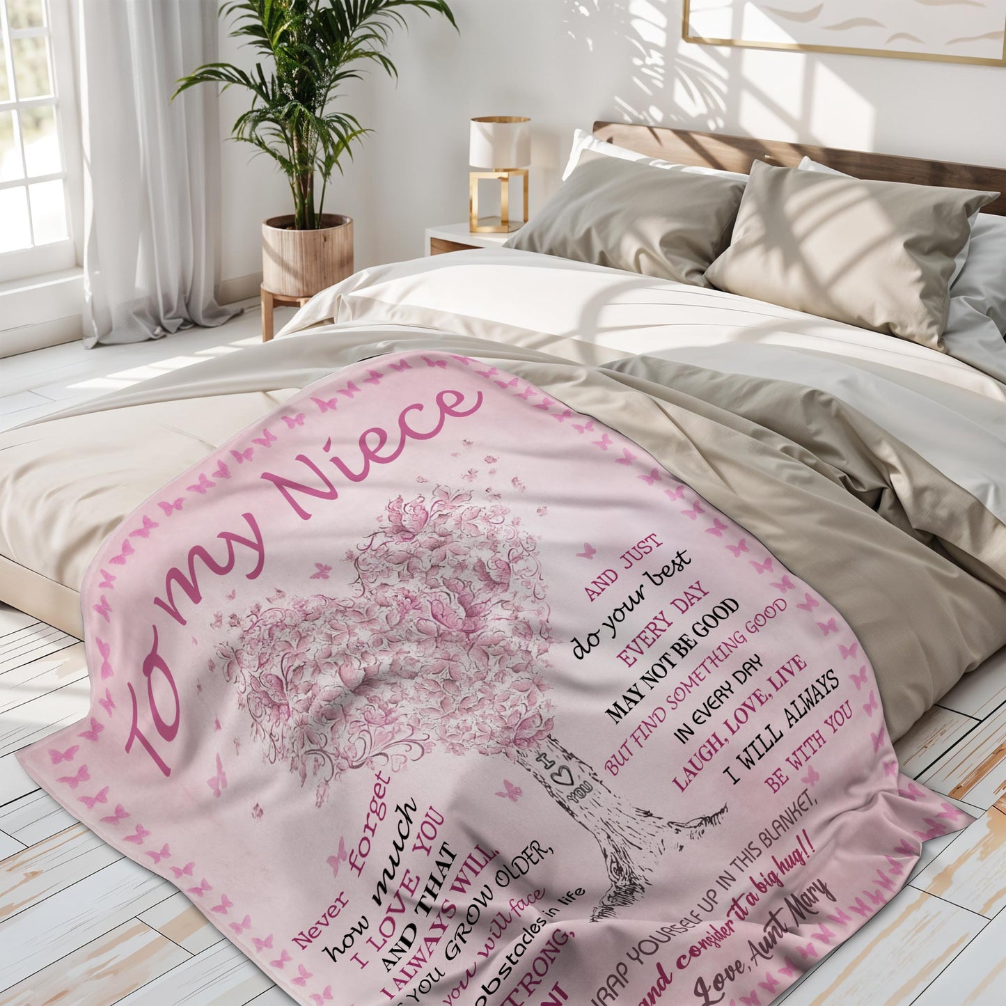 To My Niece, Love and Encouragement Tree and Butterflies Blanket
