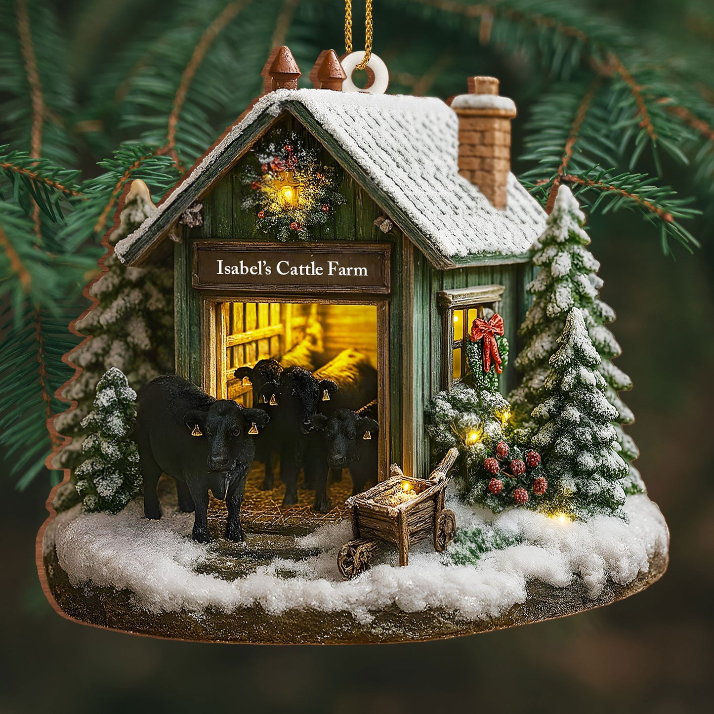 Personalized Farmhouse Christmas Barn and Cattle