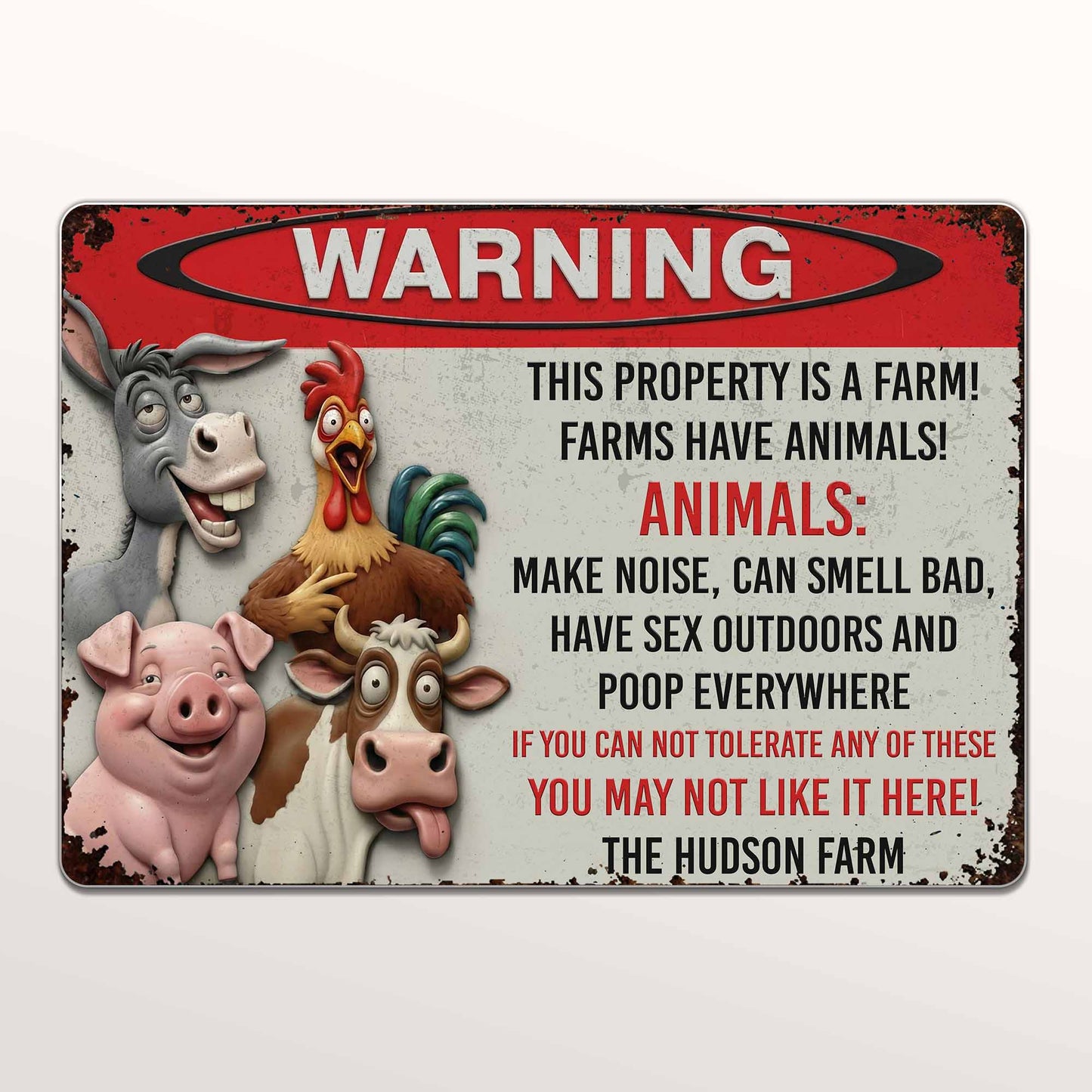 Warning This Property Is A Farm With Farm Animals - Personalized Metal Sign - FARM006_MSIGN