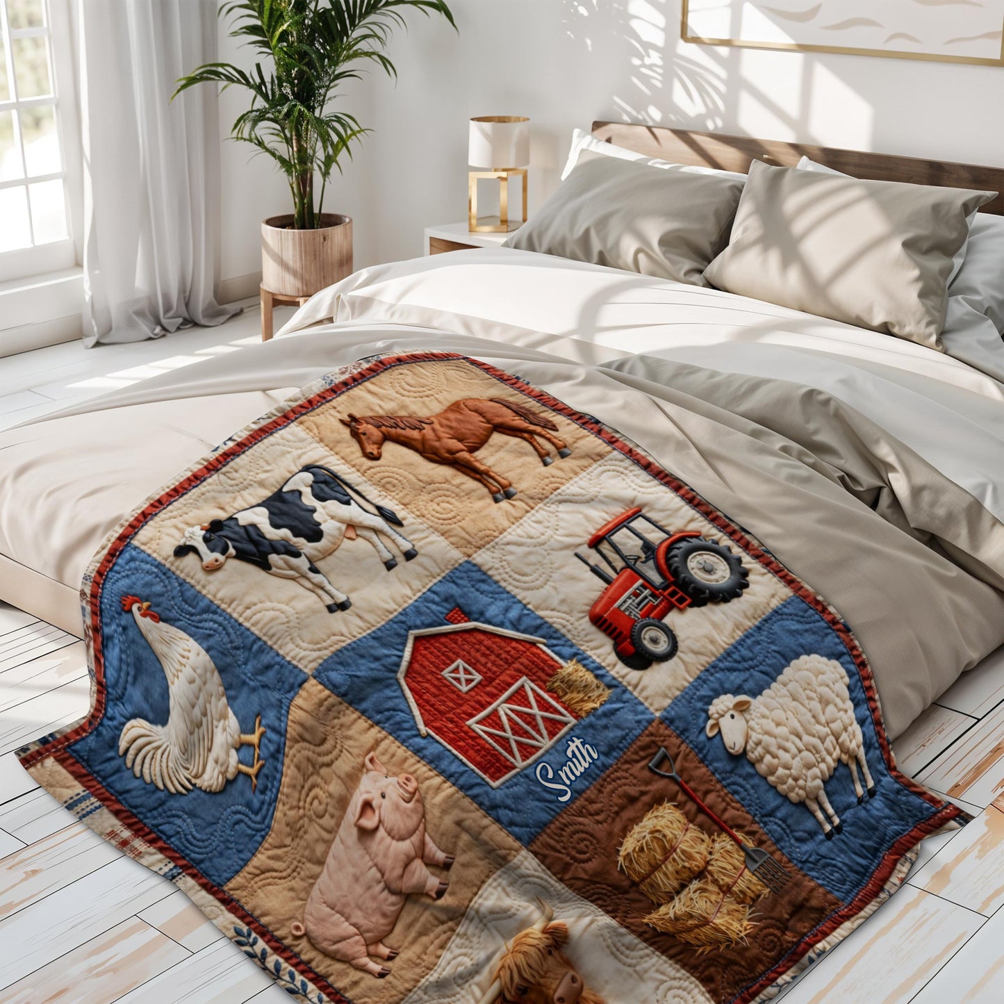 Personalized Farm Themed Blanket With Barn and Animals