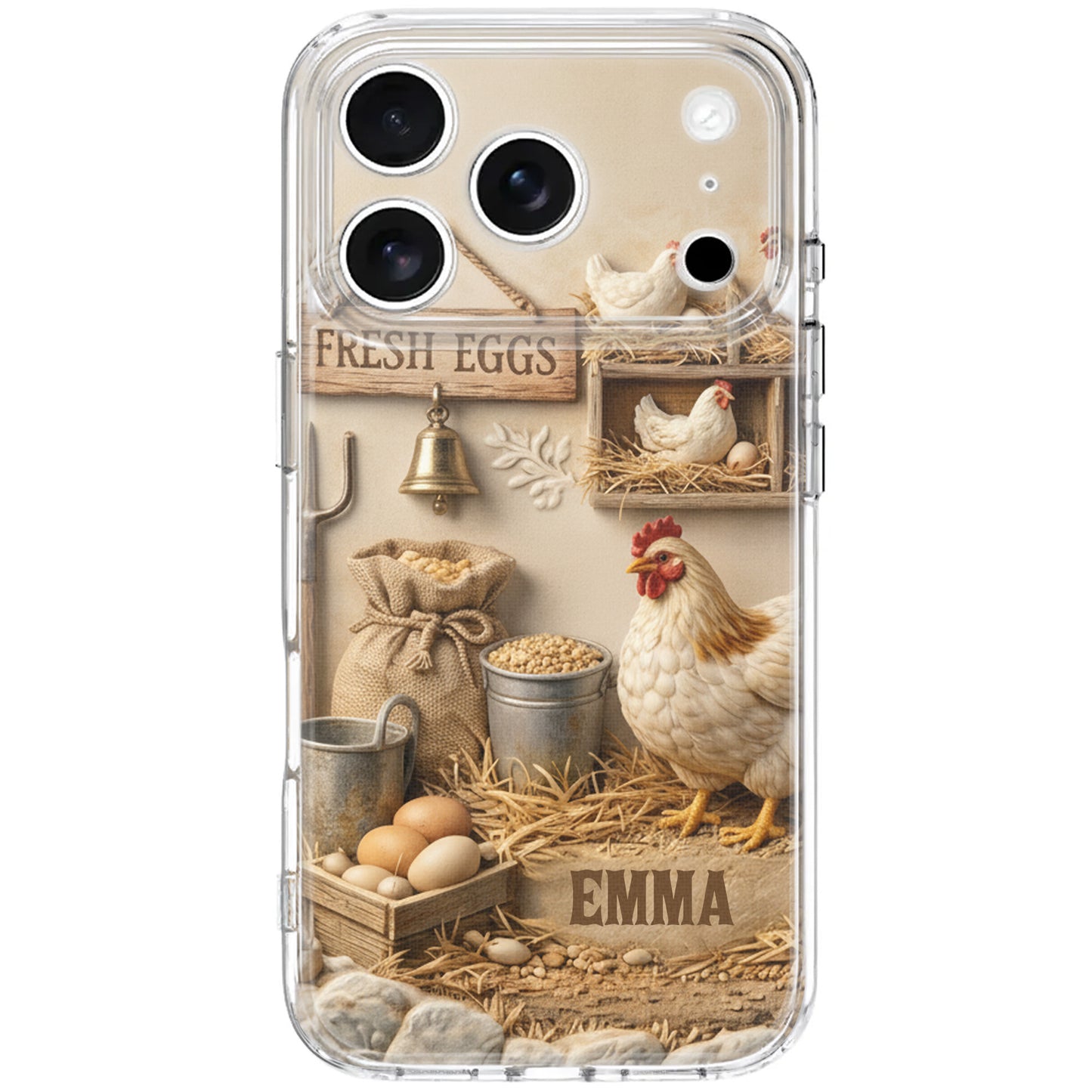 Fresh Eggs With Chickens And Farm Tools Design