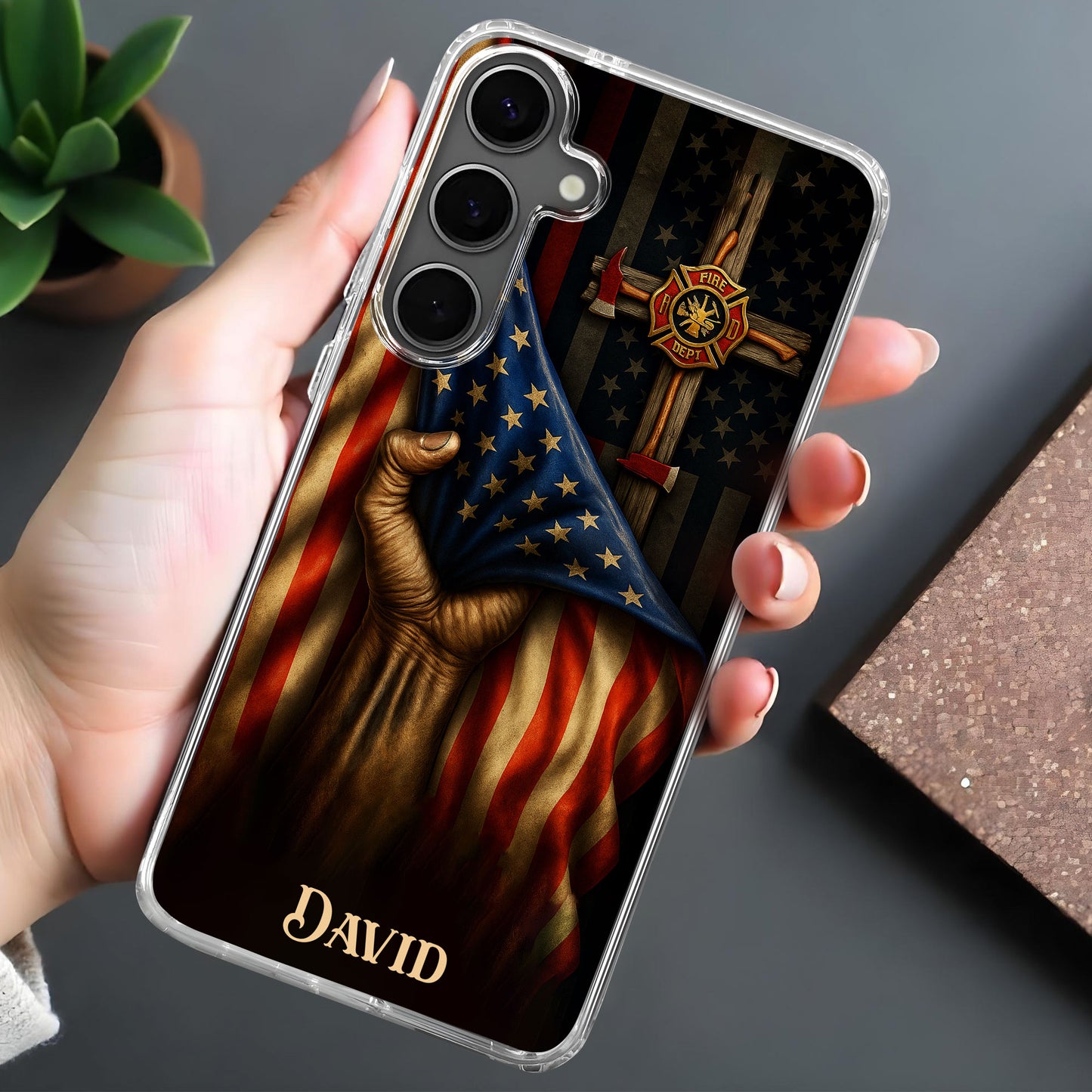 Patriotic American Flag And Firefighter Emblem