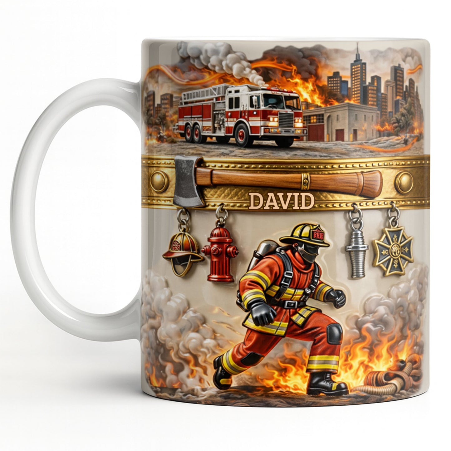Heroic Firefighter Scene Personalized Coffee Mug