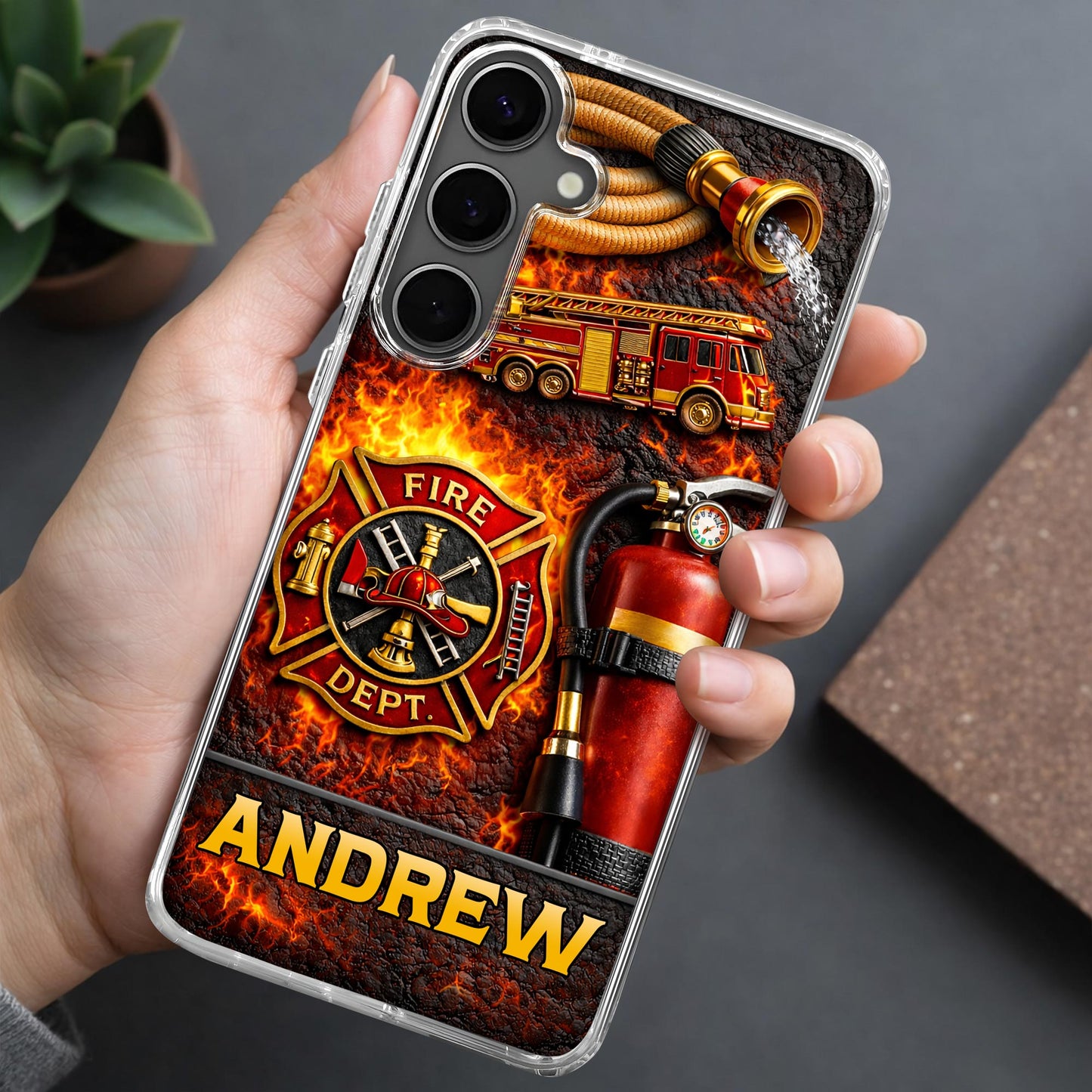 Fire Dept Firetruck and Badge - Personalized Clear Phone Case - FIF058_PHC