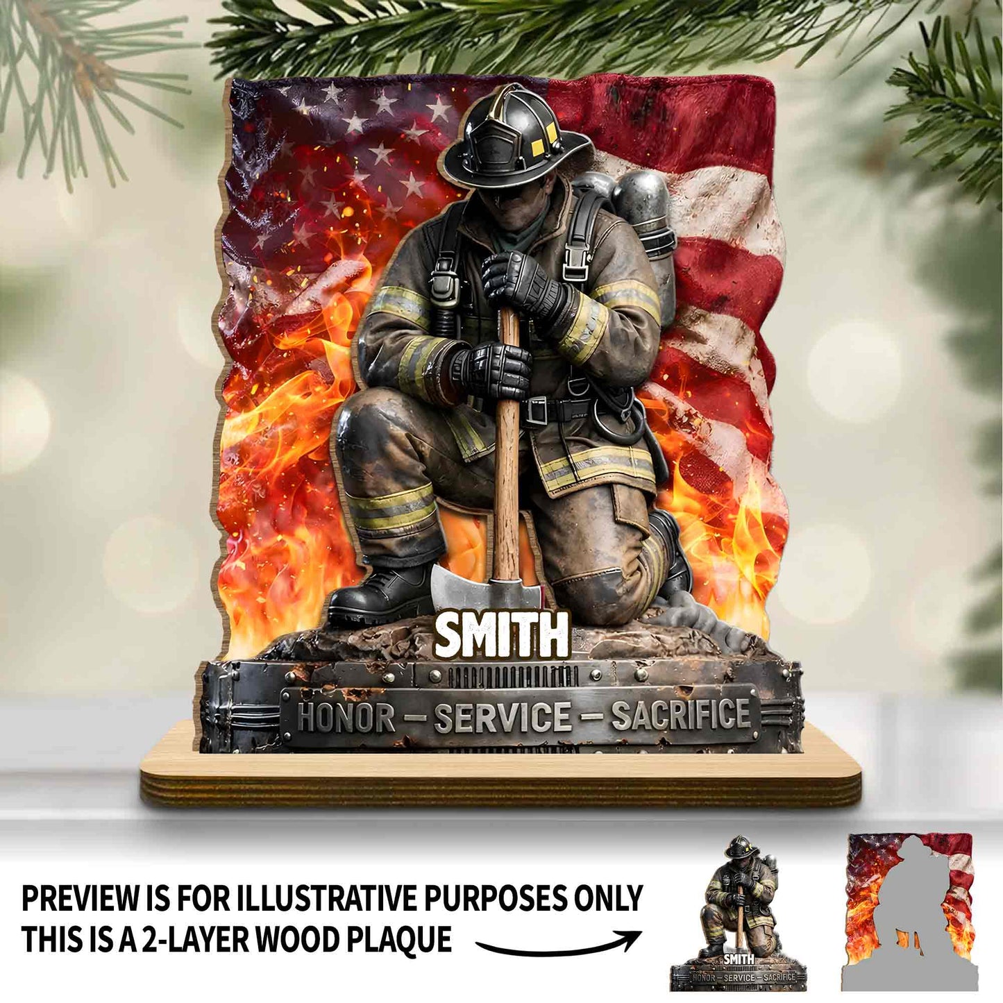 Honor Service Sacrifice Firefighter With American Flag And Axe