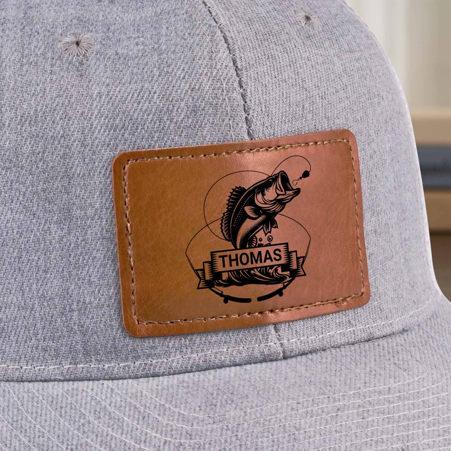 Customizable Leather Patch With Fish And Fishing Reel Design