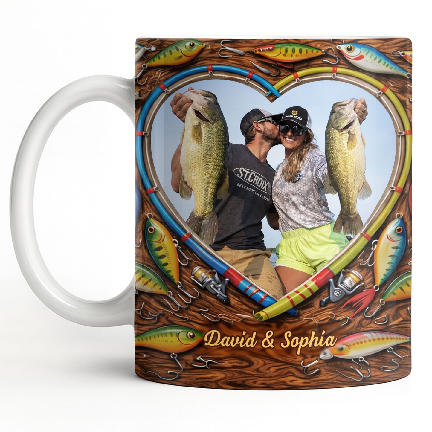 Hooked On Love Forever Fishing Rod Heart With Fish Lures - Personalized Custom Coffee Mug - FISH029_MG