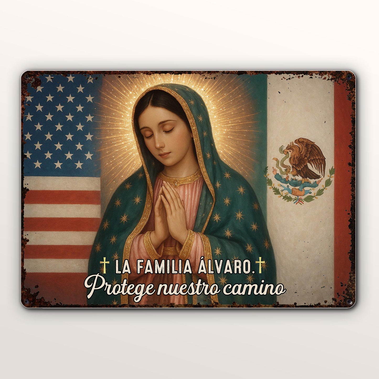 La Familia Álvaro, Protege Nuestro Camino, Virgin Mary and Flags