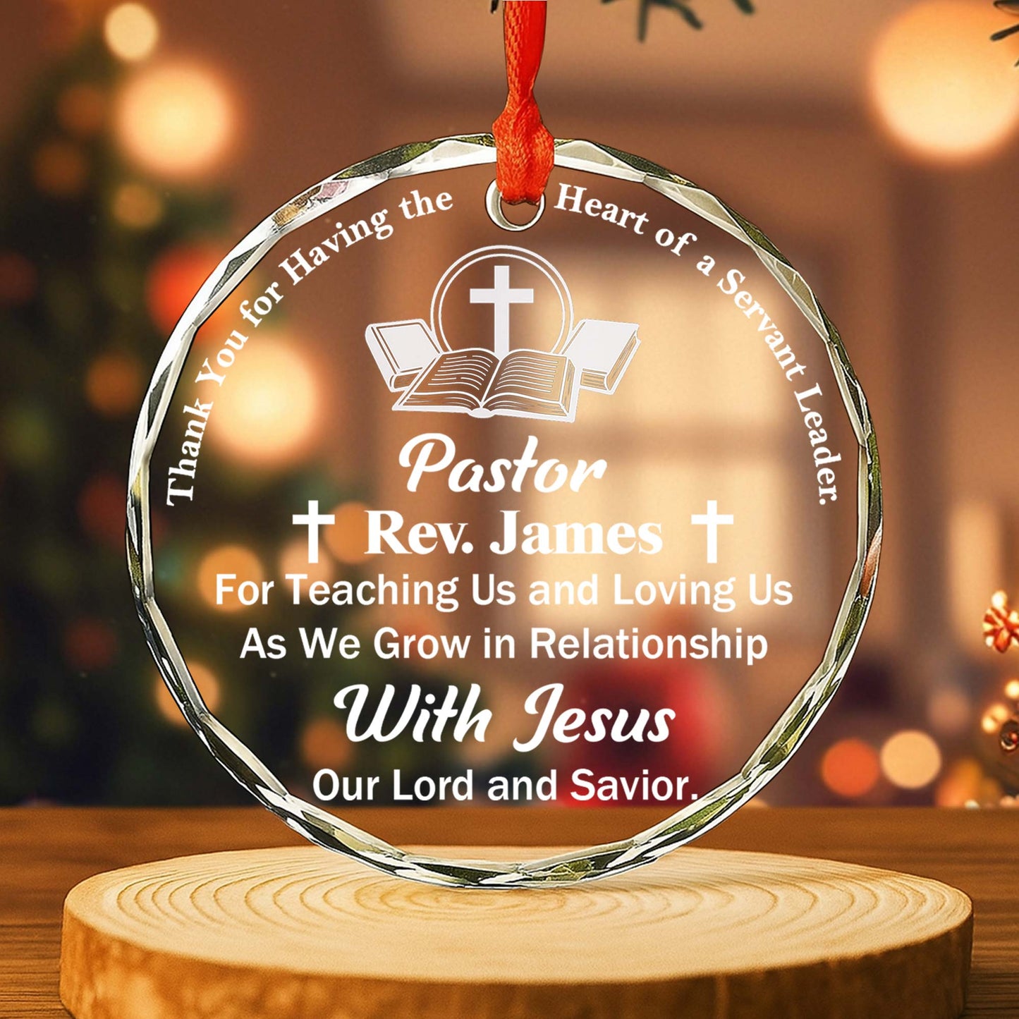 Thank You For Teaching Us, Cross and Book Design - Personalized Custom Circle Glass Ornament - FTH040_CGOR