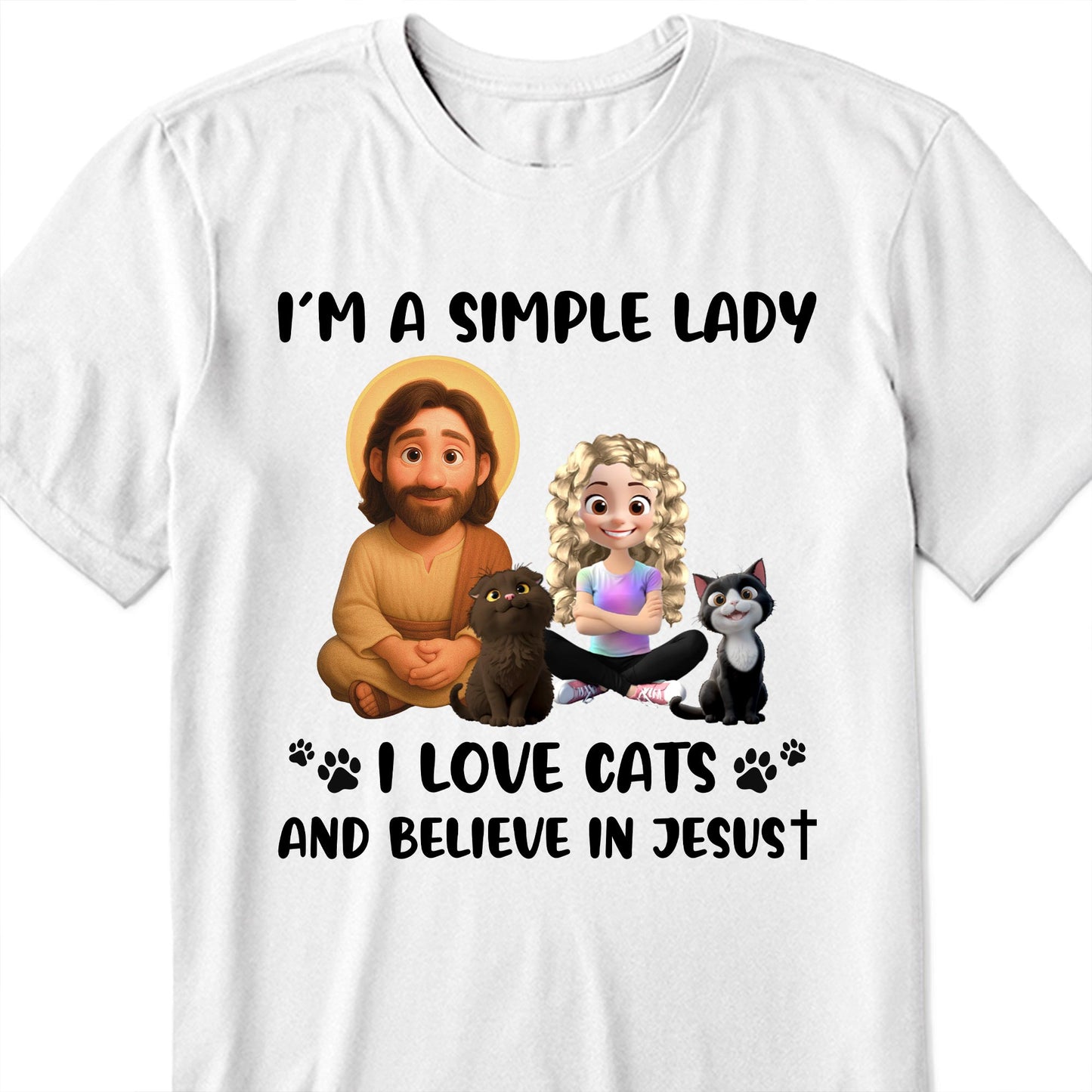 I'm A Simple Lady I Love Cats And Believe In Jesust, Cats, Jesus And Paw Prints