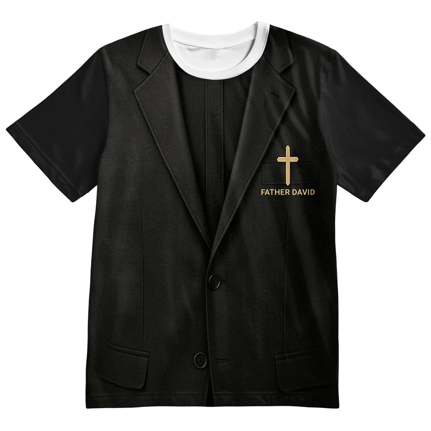 Father David T-Shirt With Cross And Suit Design