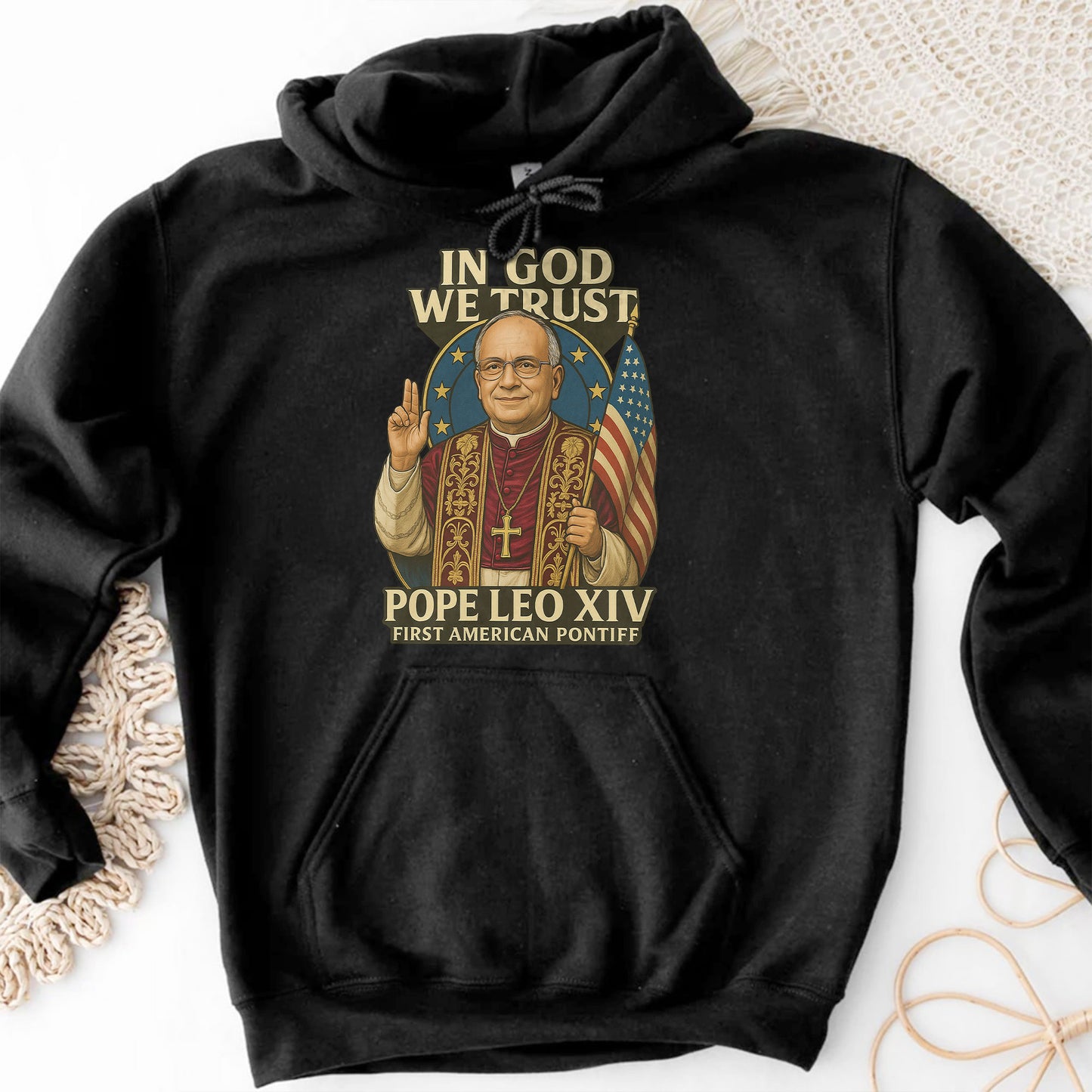 In God We Trust, Pope Leo XIV, First American Pontiff, American Flag