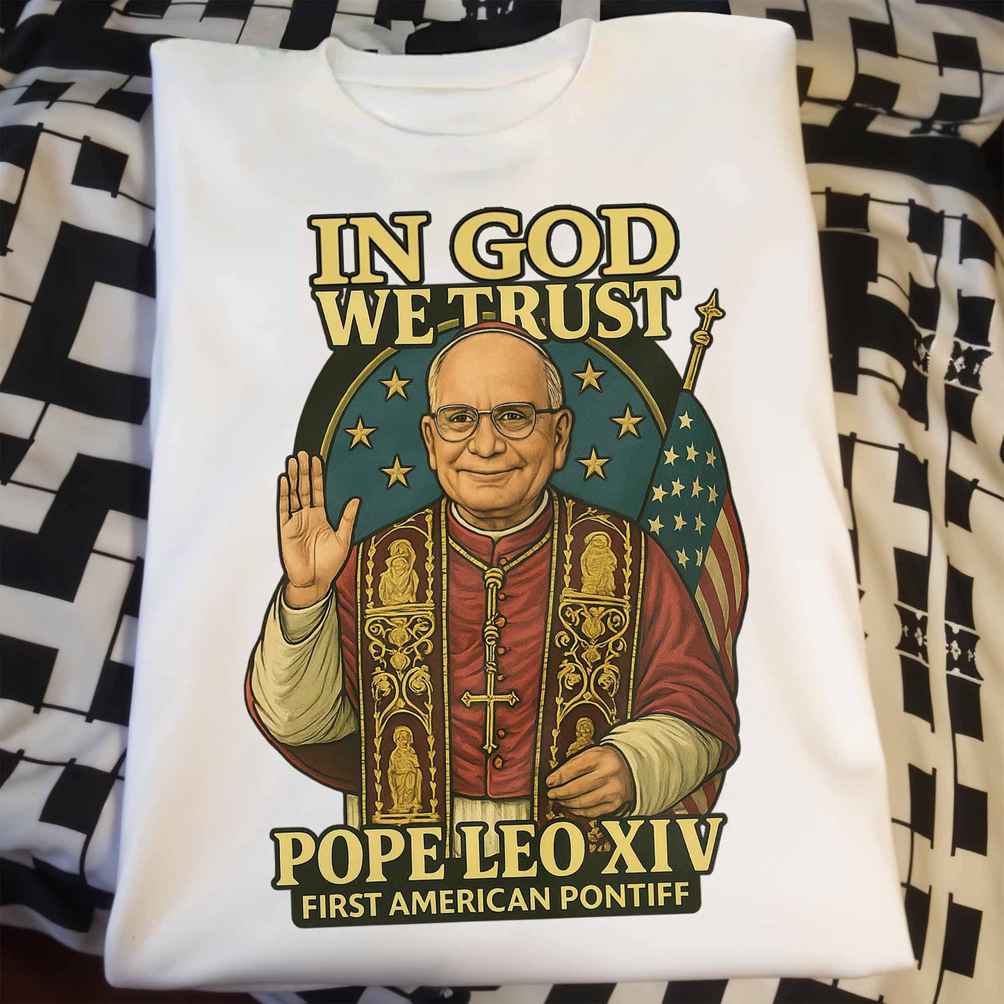 In God We Trust, Pope Leo XIV, First American Pontiff, American Flag