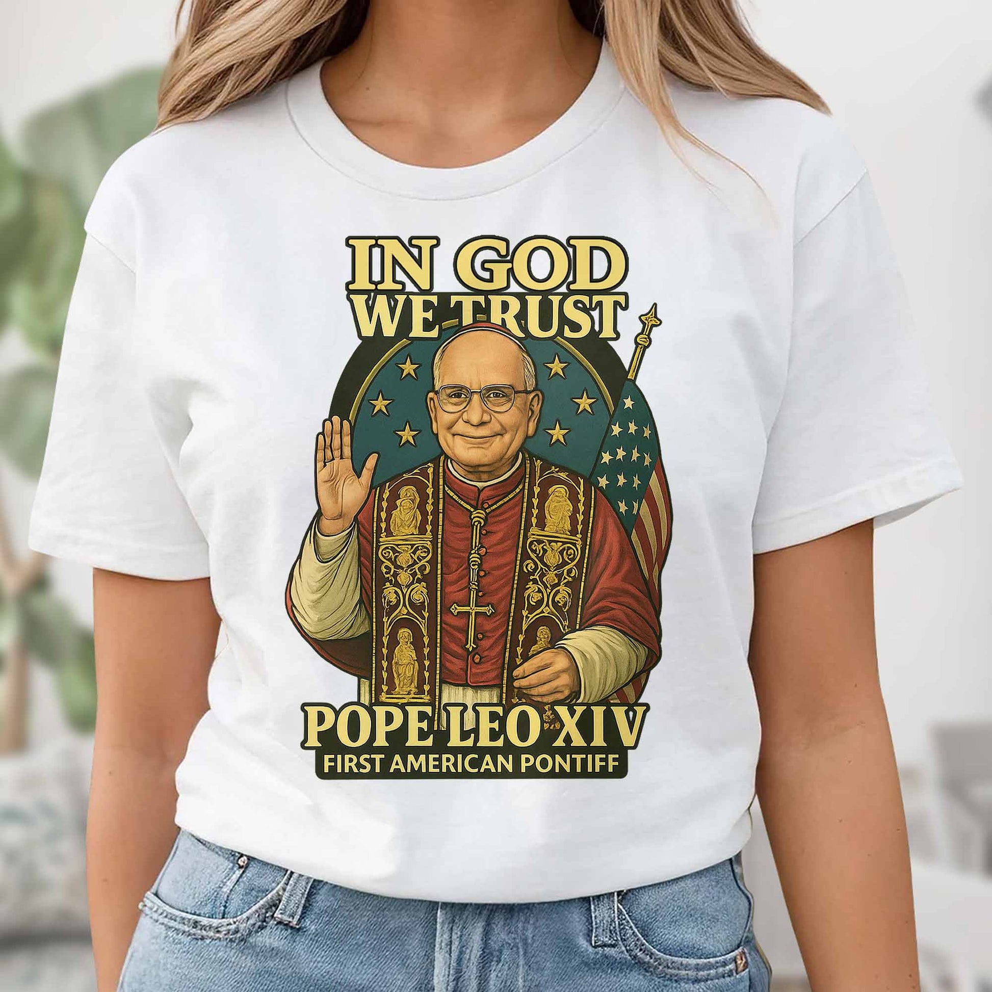 In God We Trust, Pope Leo XIV, First American Pontiff, American Flag