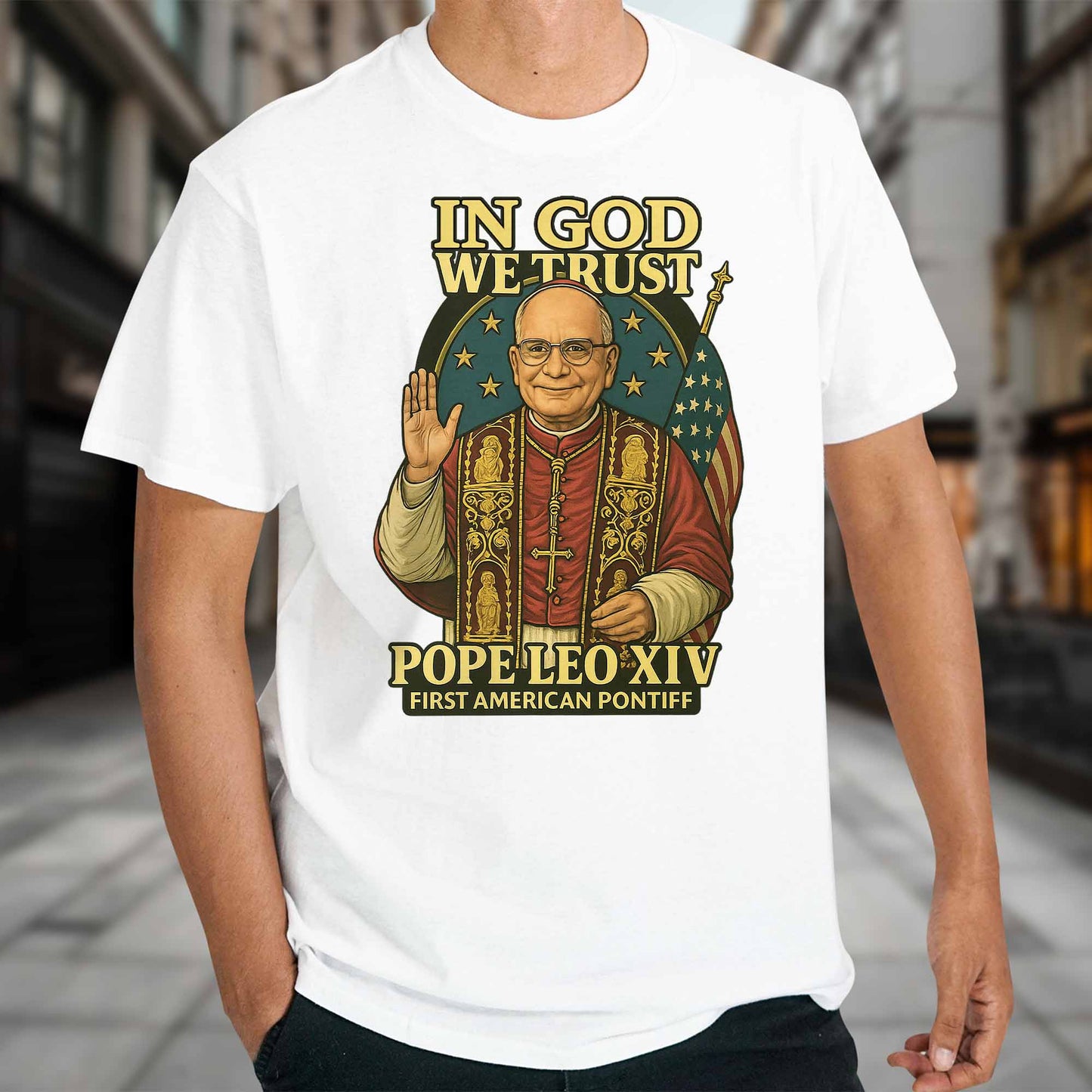 In God We Trust, Pope Leo XIV, First American Pontiff, American Flag