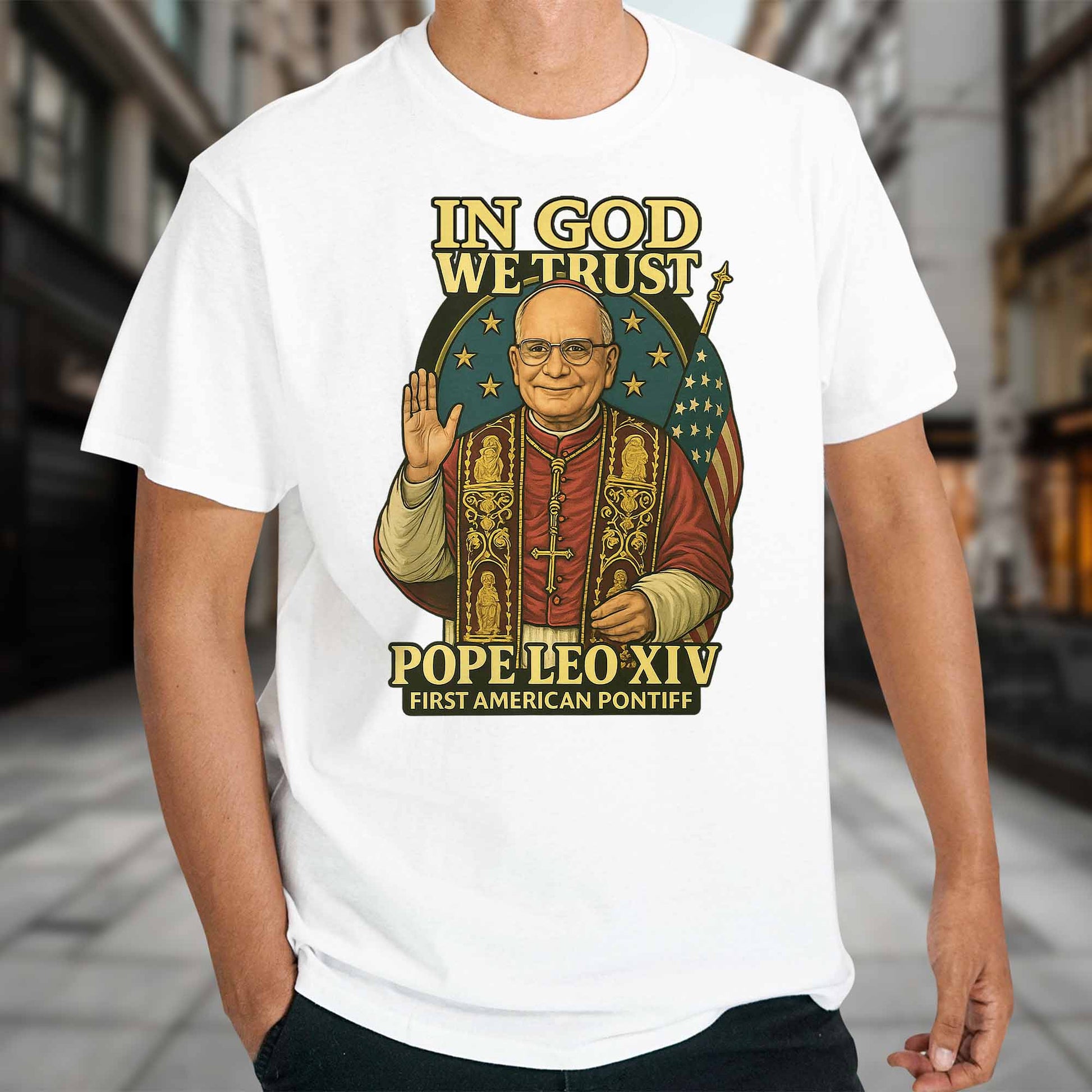 In God We Trust, Pope Leo XIV, First American Pontiff, American Flag