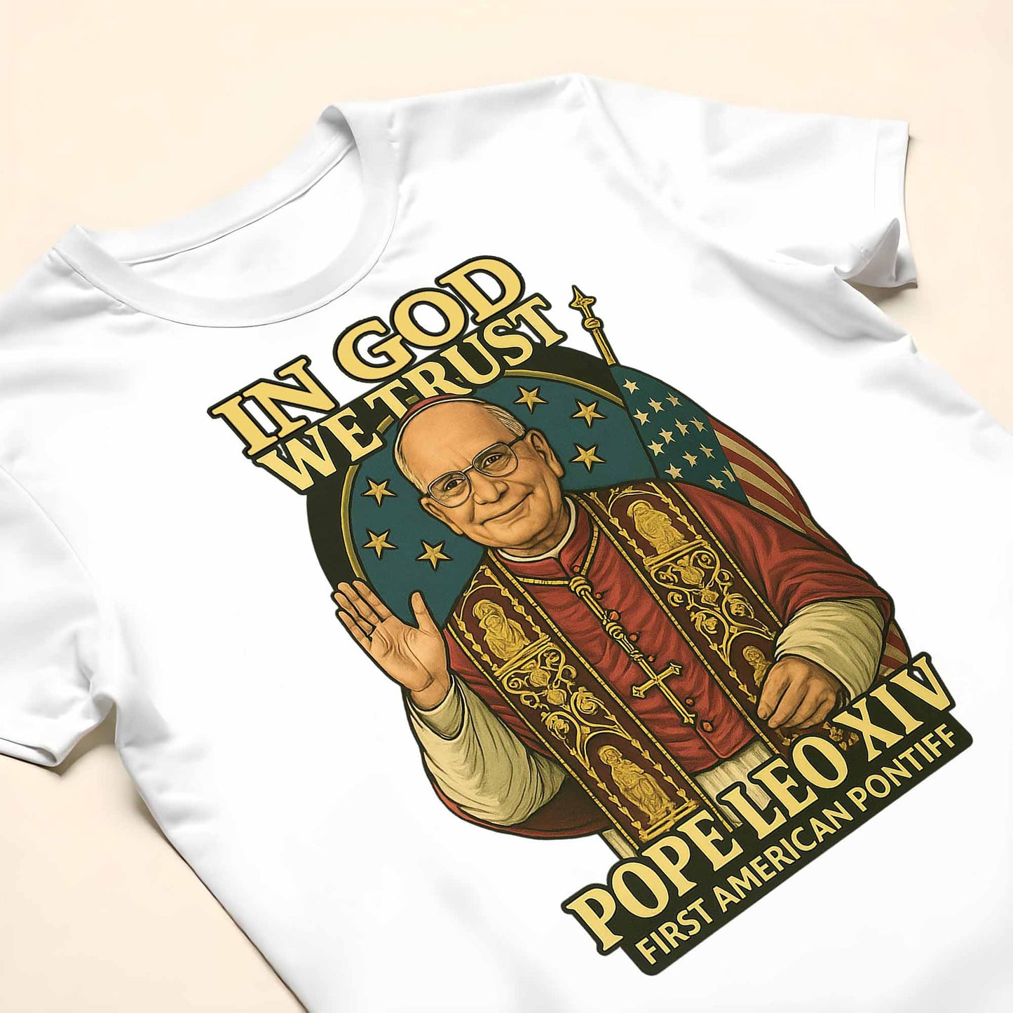 In God We Trust, Pope Leo XIV, First American Pontiff, American Flag
