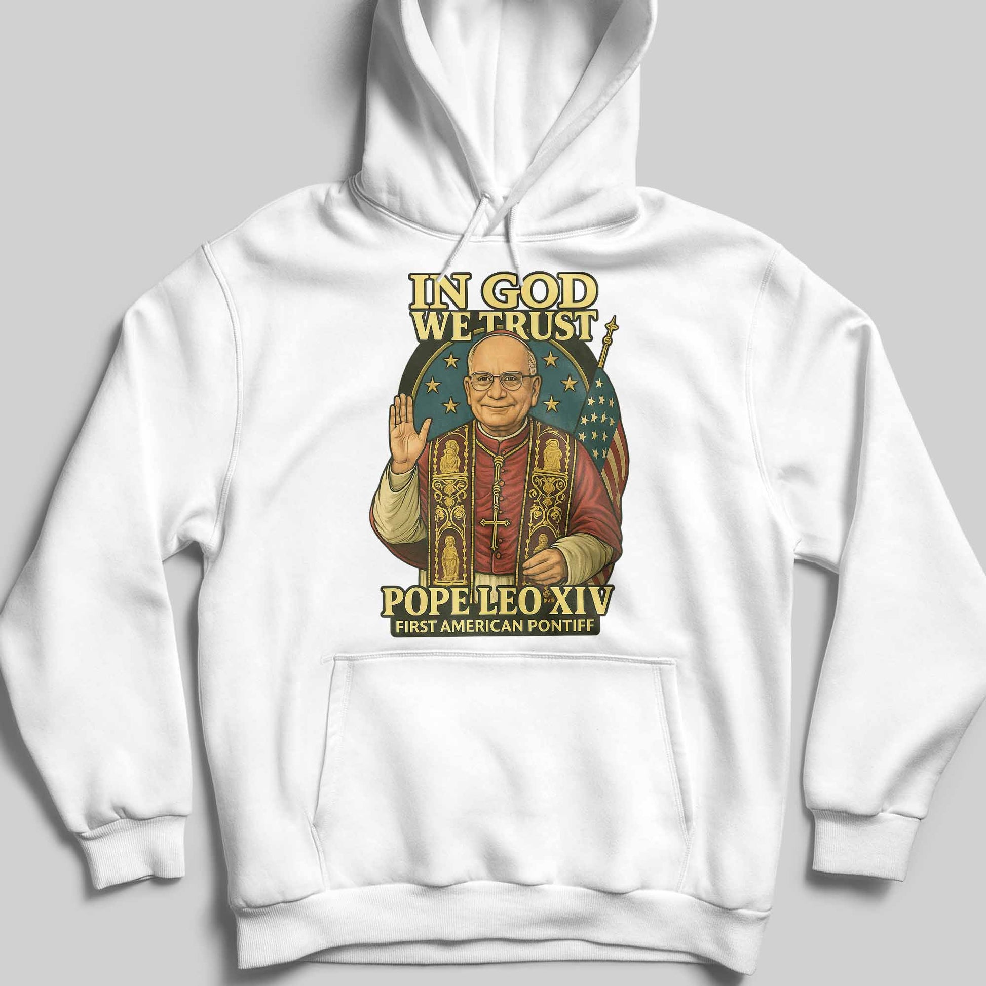 In God We Trust, Pope Leo XIV, First American Pontiff, American Flag
