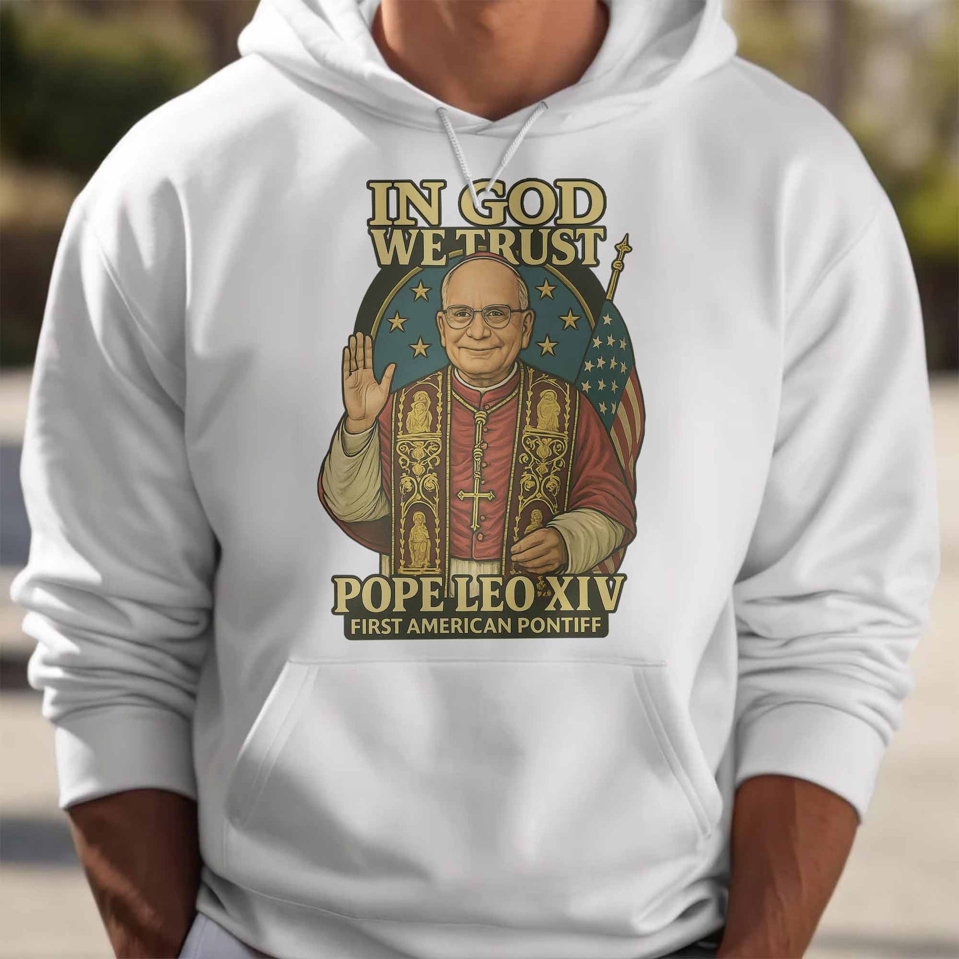 In God We Trust, Pope Leo XIV, First American Pontiff, American Flag