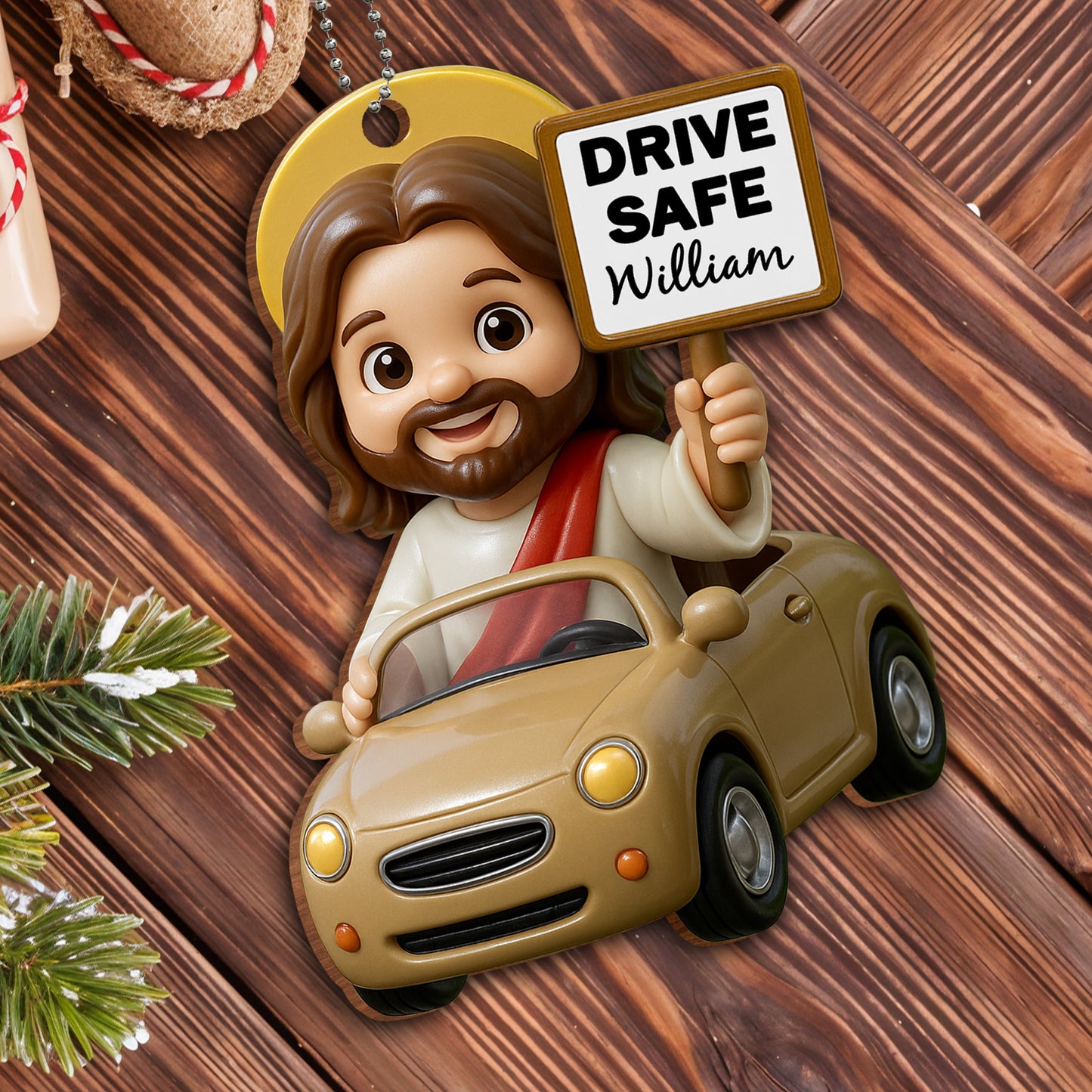 Drive Safe, Car And Jesus-Like Figure Ornament