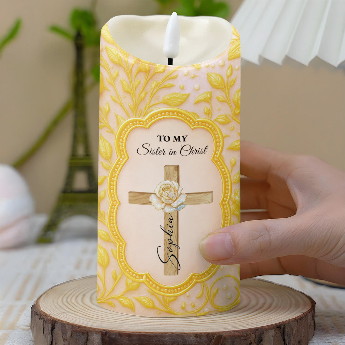 To My Sister in Christ With Cross And Rose Design