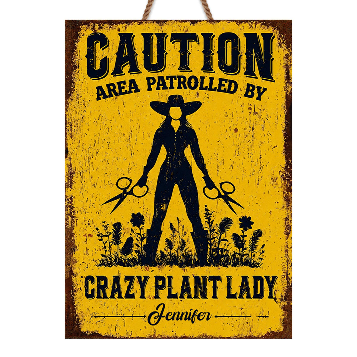 Caution Area Patrolled By Crazy Plant Lady Woman With Scissors And Flowers - Personalized Custom Shaped Wood Sign - GAR124_WSIGN