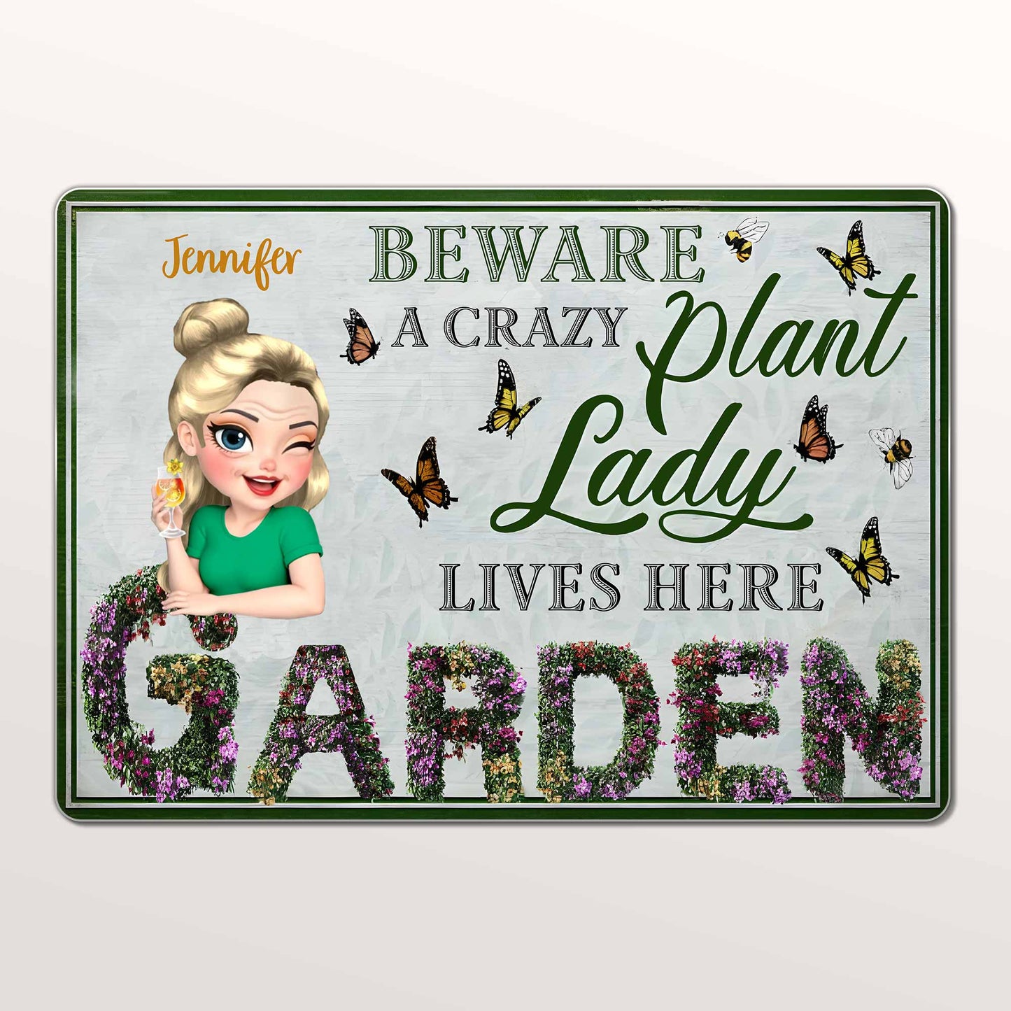 Be Aware A Crazy Plant Lady Lives Here - Personalized Metal Sign - GARD009_MSIGN