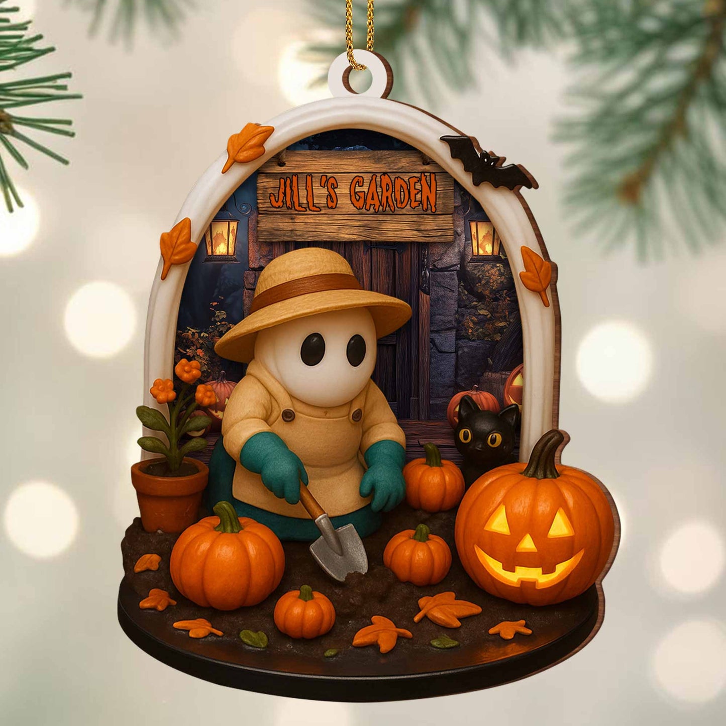 Jill's Garden, Pumpkins, Black Cat, Autumn Leaves