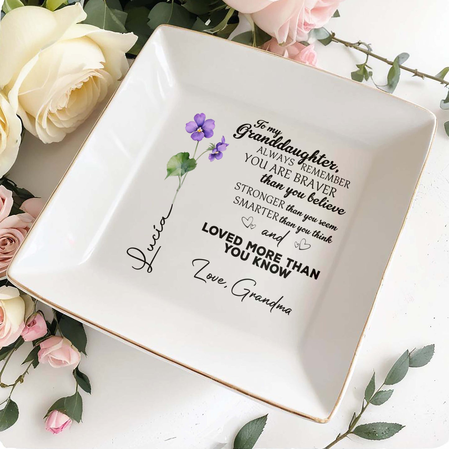 Nieta más valiente, más fuerte, más inteligente y amada - Plato de joyería personalizado - GDT001_SCRD