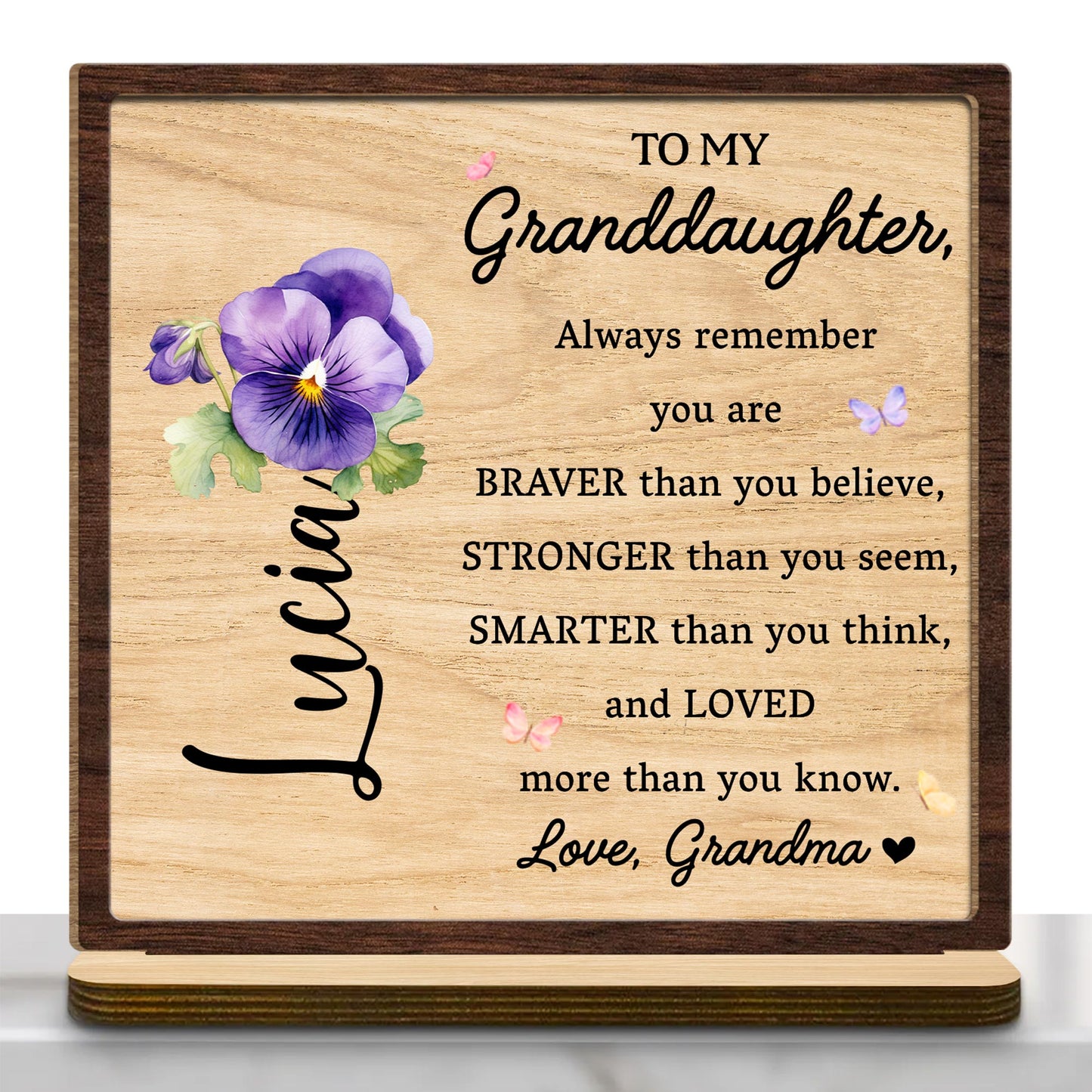 To My Granddaughter Encouragement Plaque With Flowers - Personalized Custom 2-Layer Wood Plaque With Flat Base - GDT002_WPLA