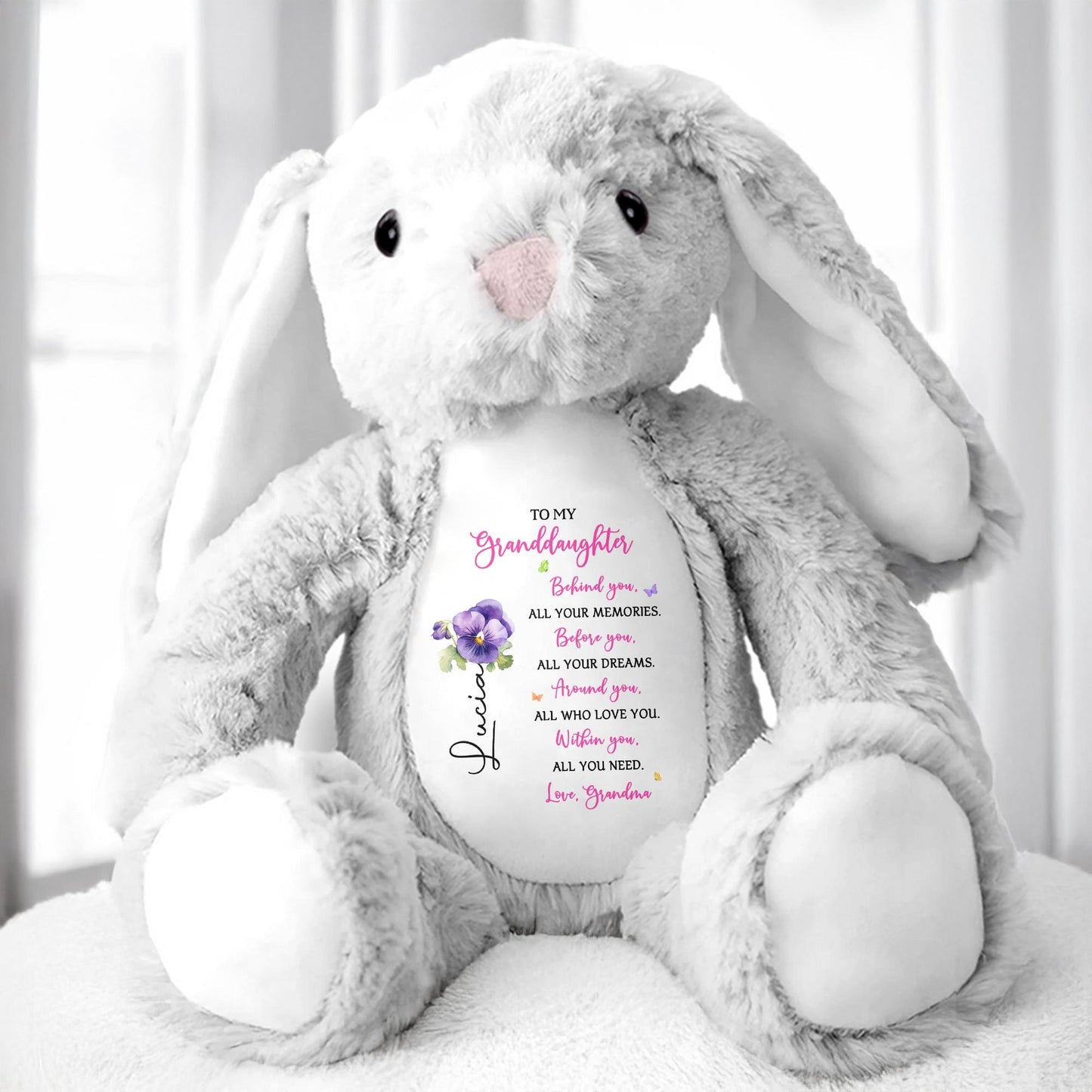 To My Granddaughter, Behind You, All Your Memories, Stuffed Bunny and Flower