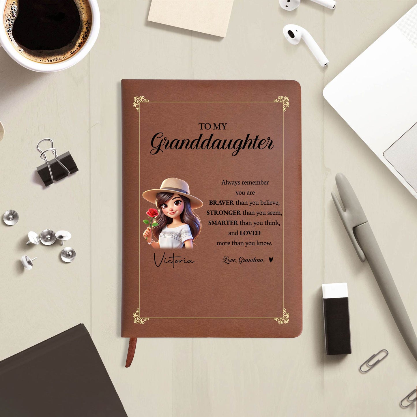 Braver, Stronger, Smarter Inspirational Quote With Rose and Young Woman