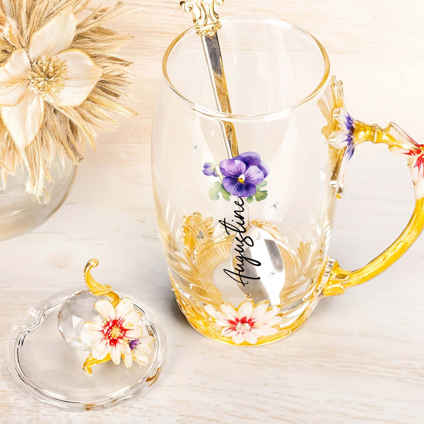 Exquisite Elegance with Enamel Flowers and Butterfly
