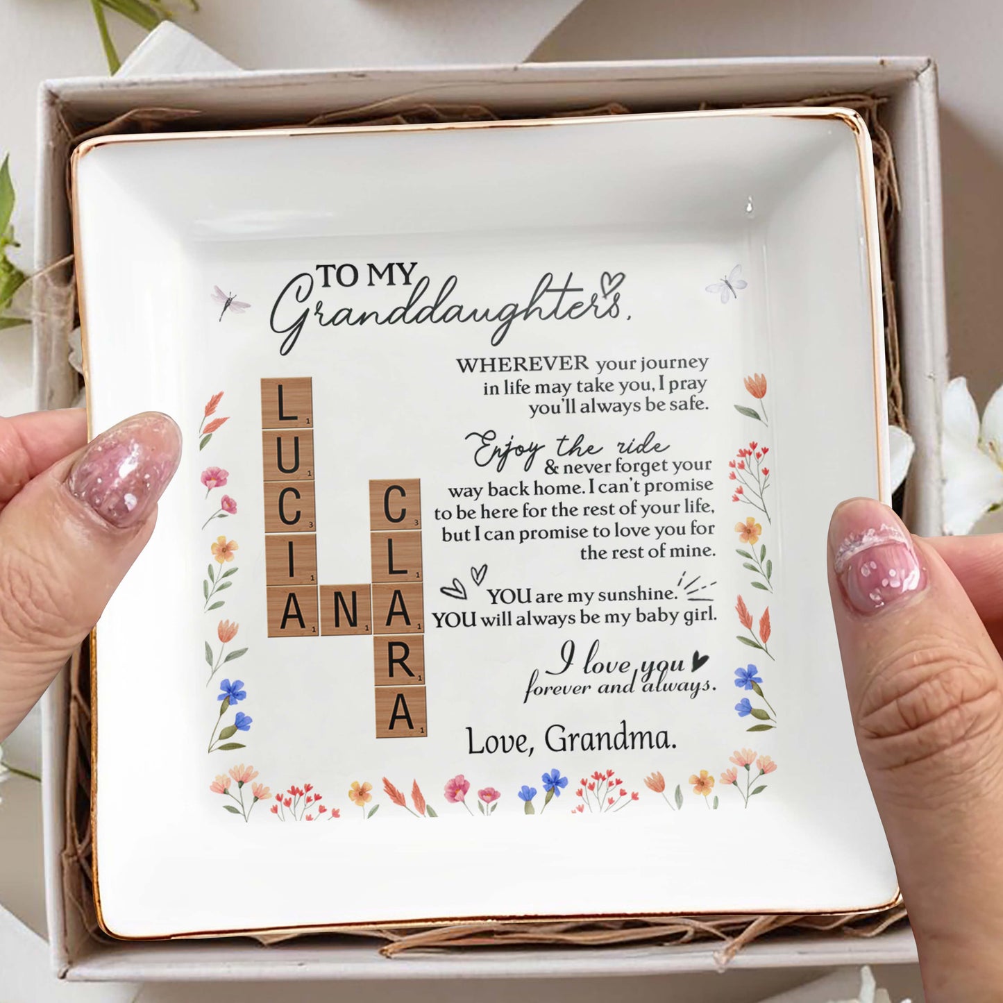 Granddaughter Journey and Ride Floral Inspirational Dish
