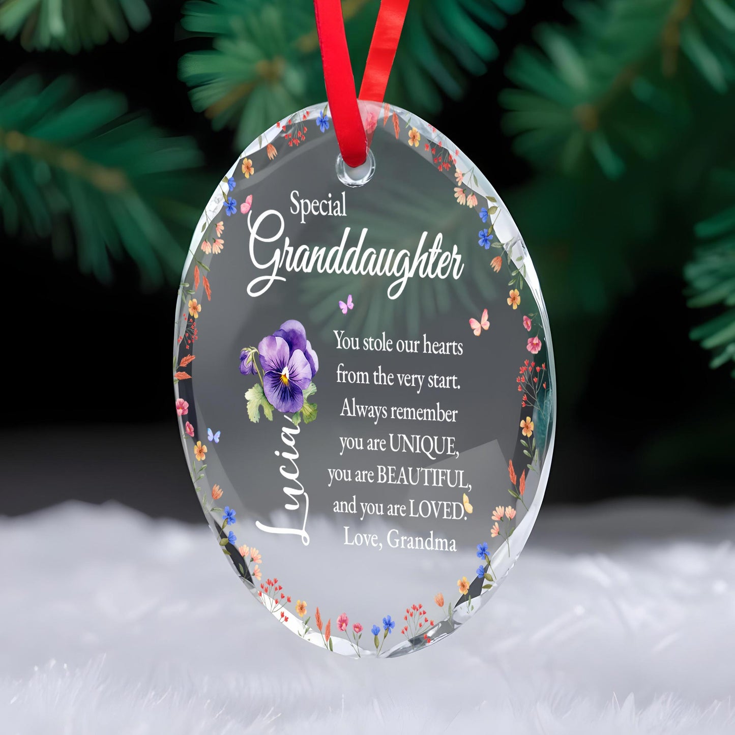 Special Unique and Beautiful Message For Granddaughter - Personalized Custom Circle Glass Ornament - GDT086_CGOR