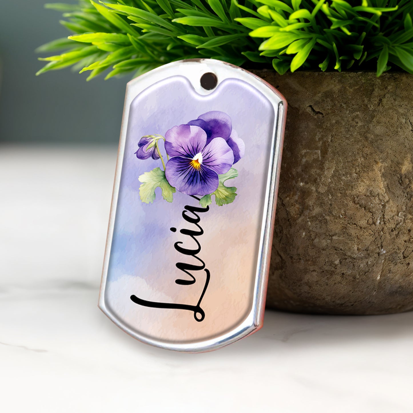Loved Special and Precious Granddaughter Pansy Flower Keychain
