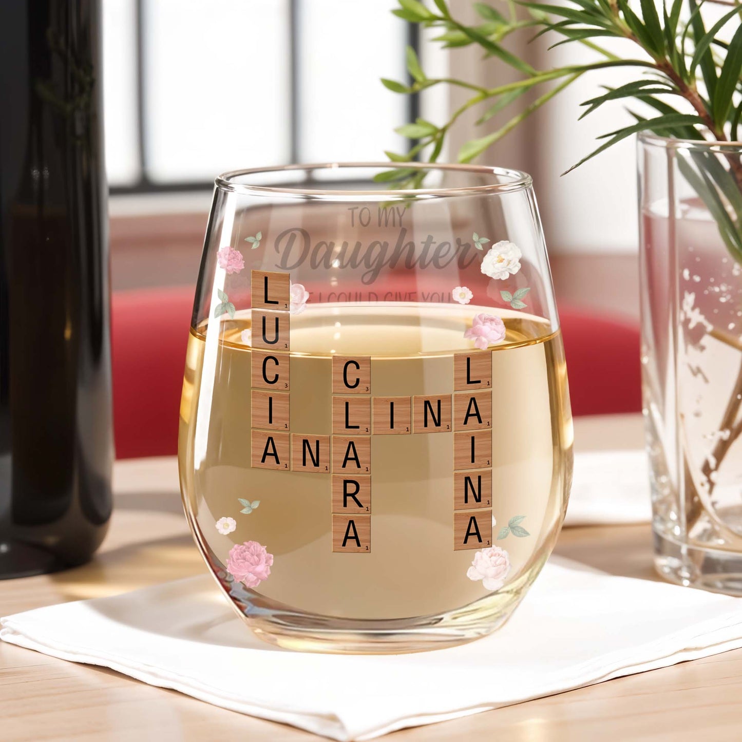 Gift From Heaven Floral Personalized Stemless Wine Glass
