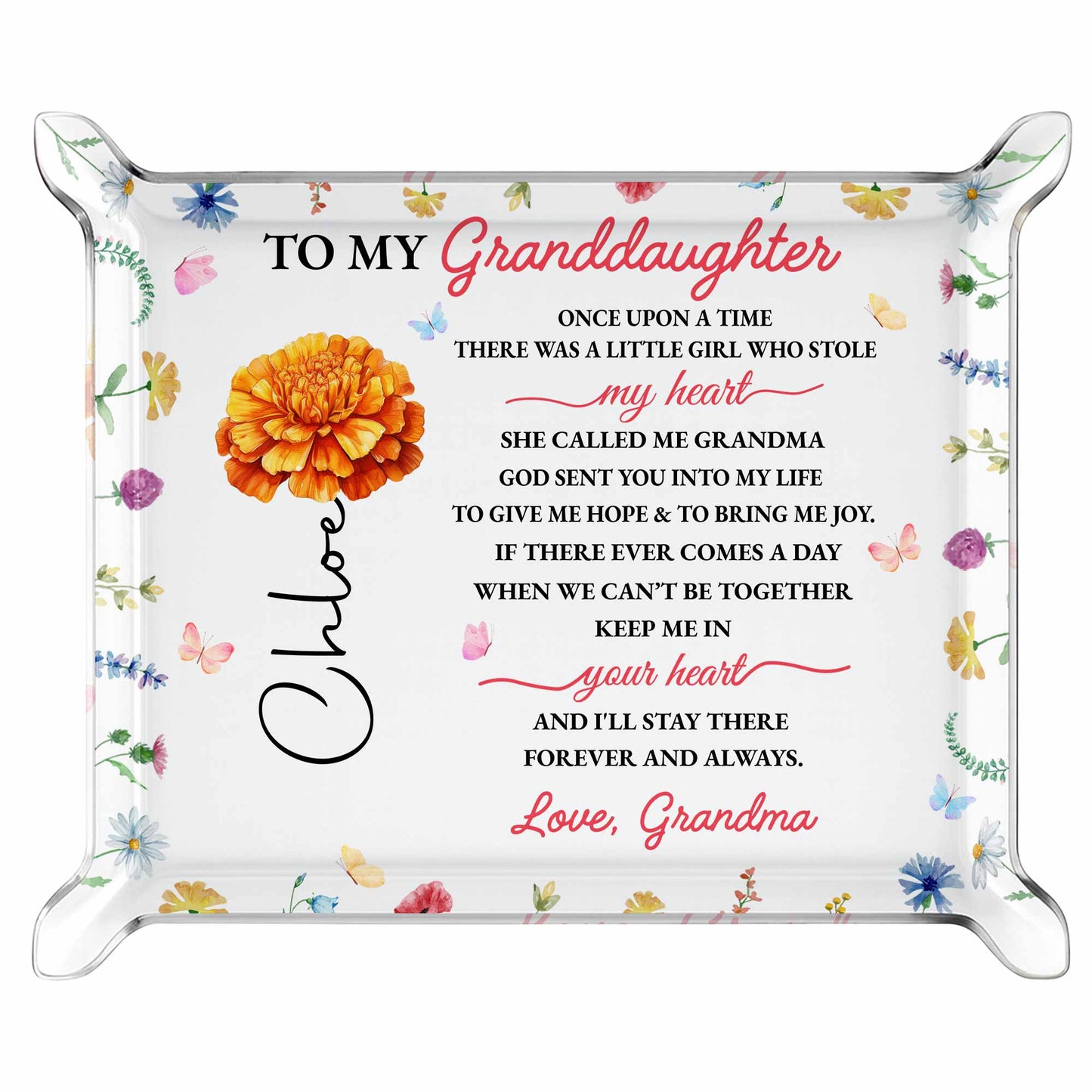 To My Granddaughter, Heart And Flowers Message
