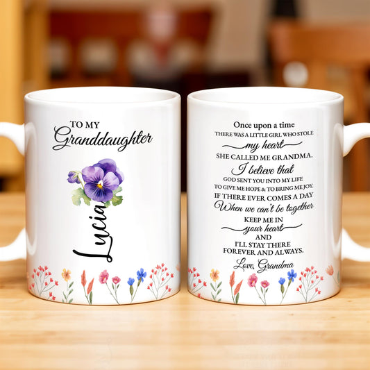 Grandmother Granddaughter Love Message With Pansy Flower Design - Personalized Custom Coffee Mug - GDT108_MG