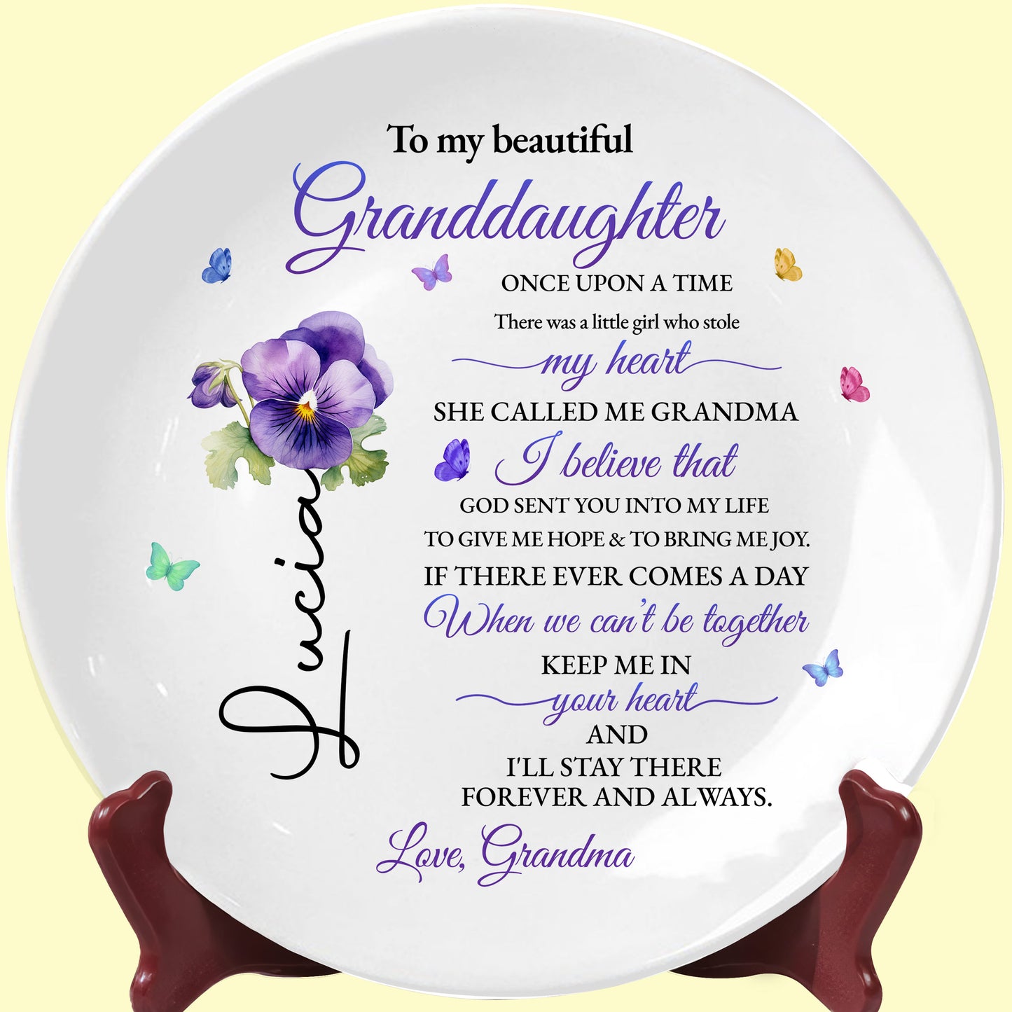 À ma belle petite-fille, il était une fois des fleurs et des cœurs - Assiette en céramique personnalisée - GDT108_RPLA