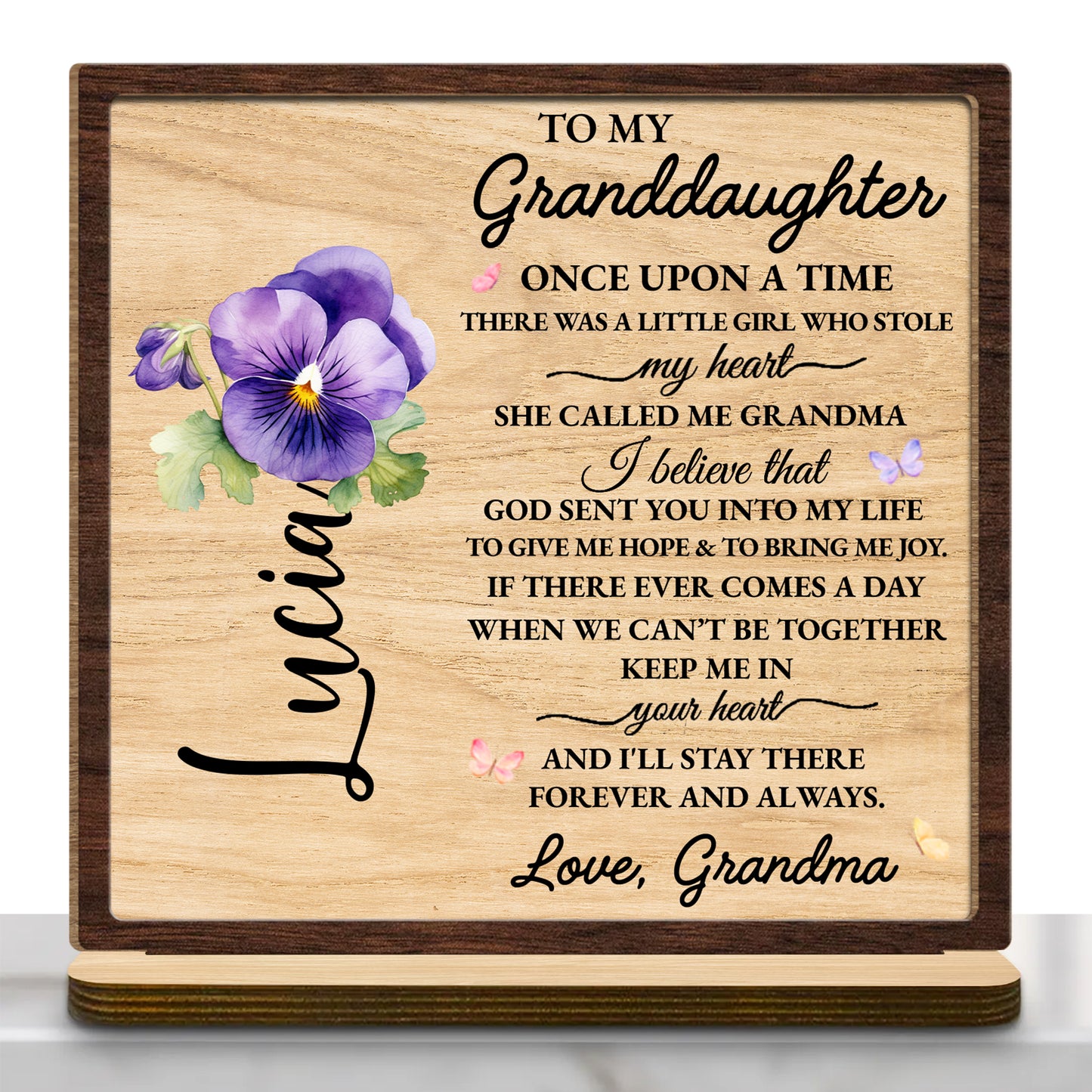 Granddaughter Love Wooden Plaque With Flowers And Butterfly